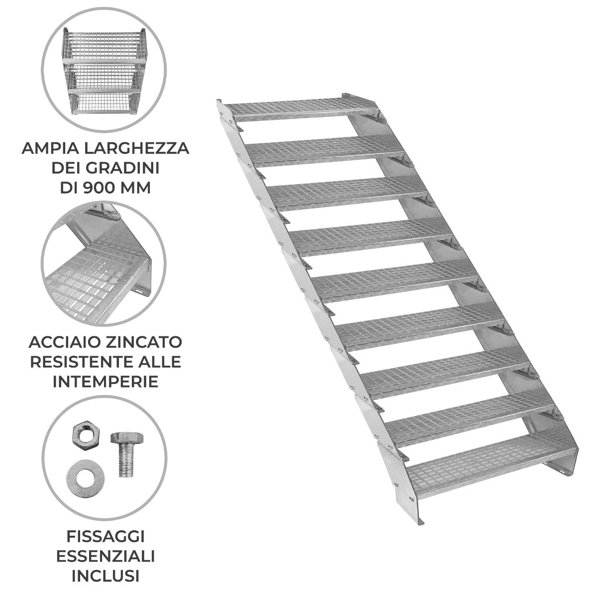 Q-Rax 9 elementi 900 mm scala zincata regolabile
