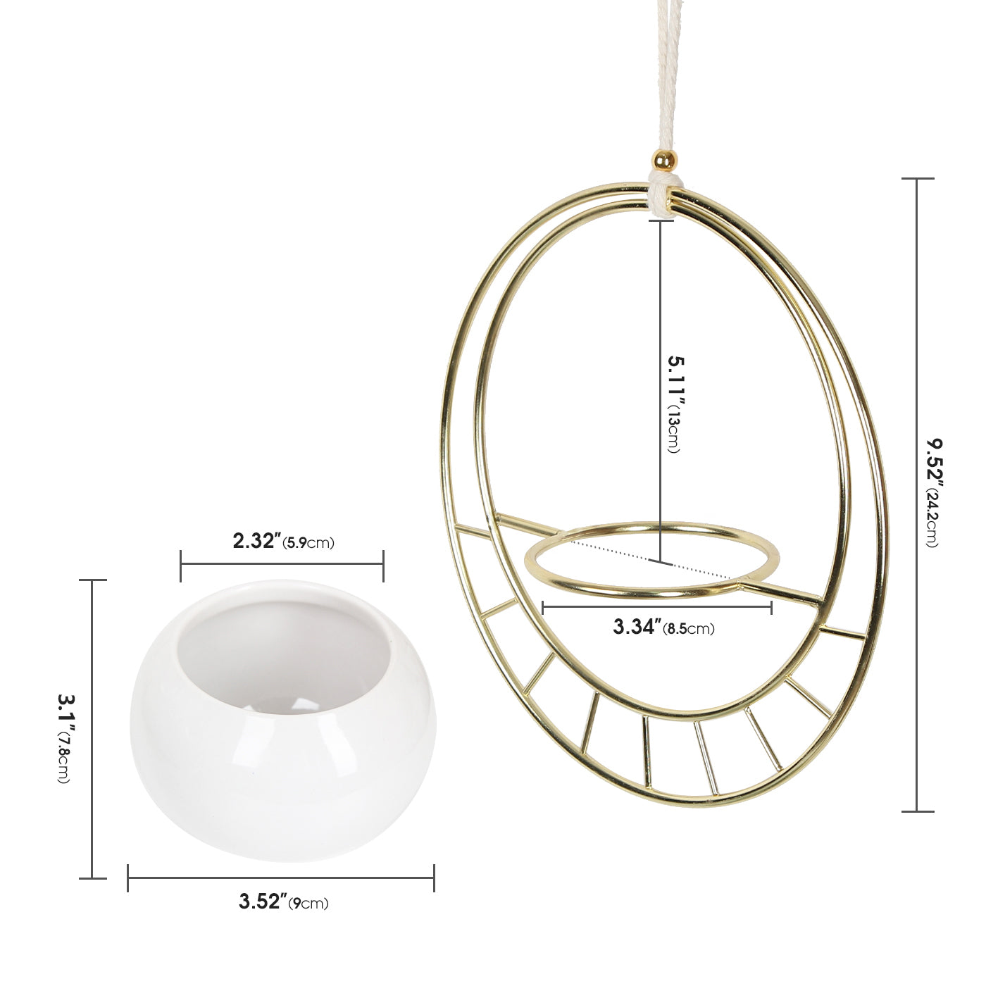 Jackcube Design Plant Set 2 Portavasi Sospesi Oro in Ceramica con Corda