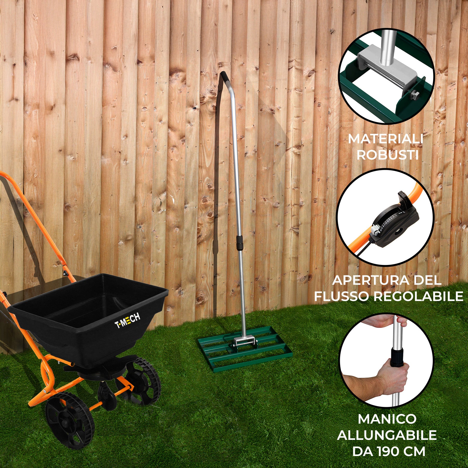 Q-Rax Set Spargitore Rotante e Livella Prato 50cm Verde