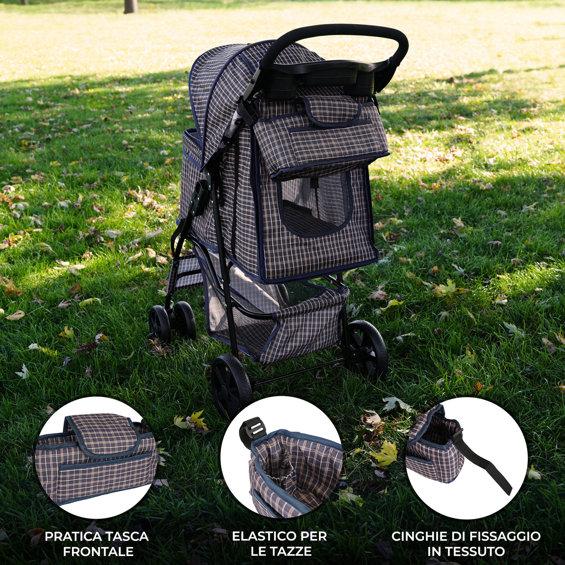 Q-Rax Organizer Passeggino Animali Borsa Blu Tartan 2kg