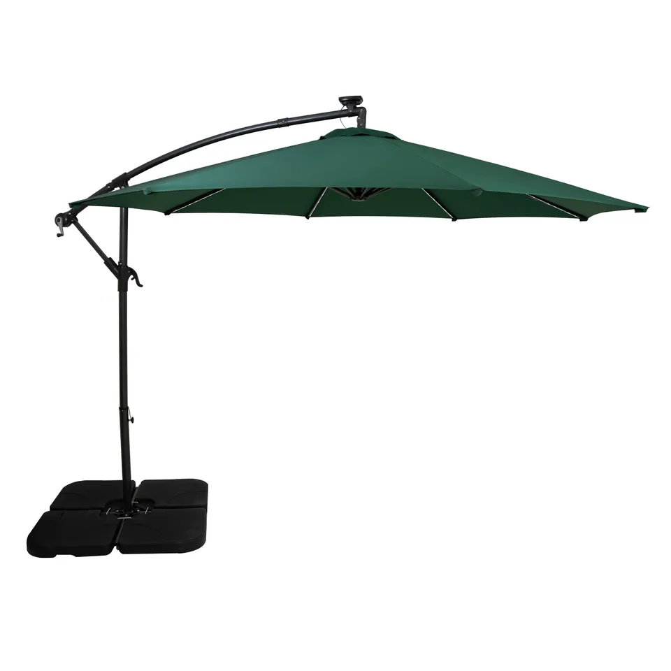 Q-Rax Ombrellone Decentrato LED 3 m Verde con Base Giardino