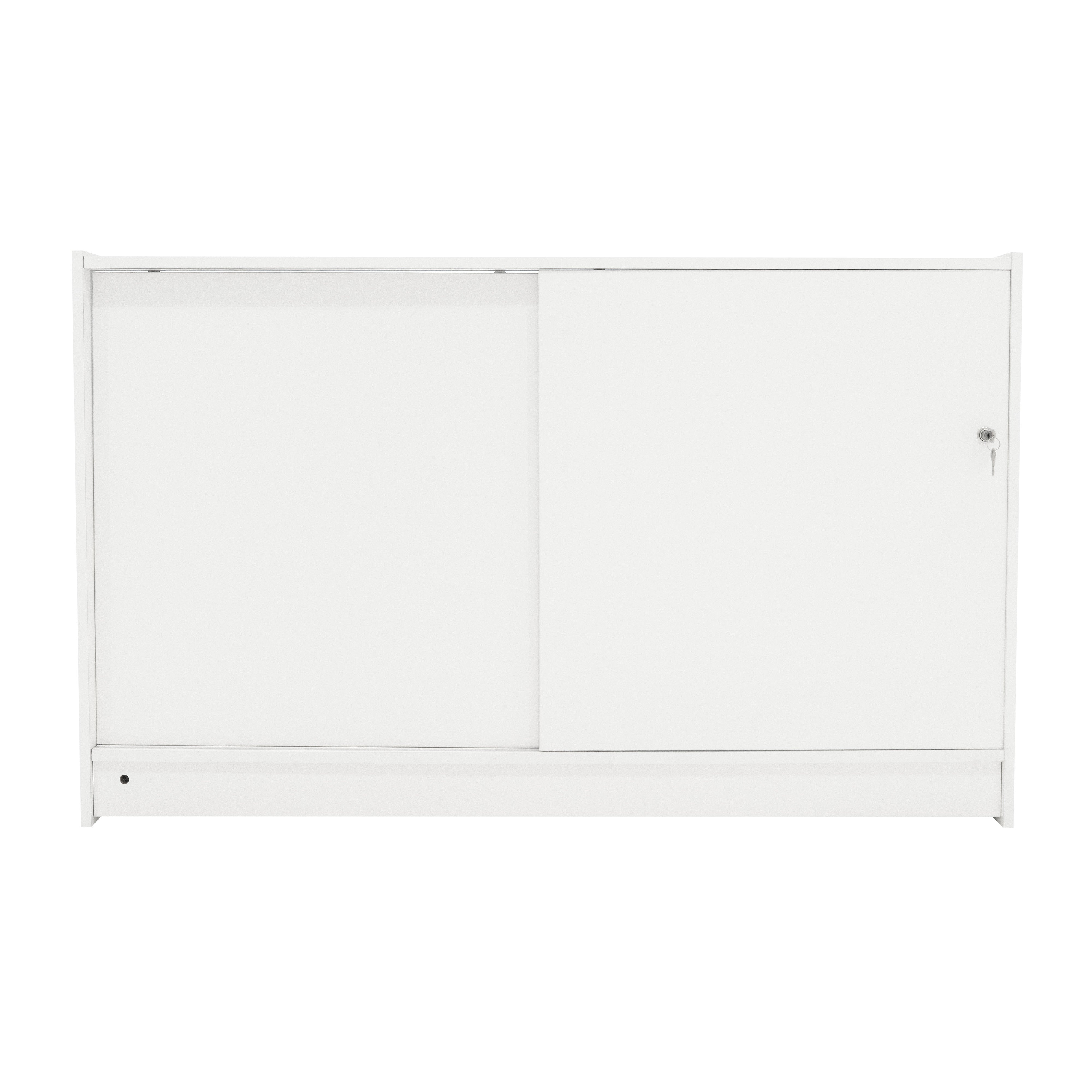 Q-Rax C1500 Bancone da Negozio LED Bianco Vetro 3 Ripiani Serratura
