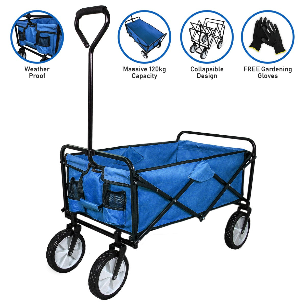 Q-Rax Carrello Giardinaggio Pieghevole Blu 70 kg Tessuto
