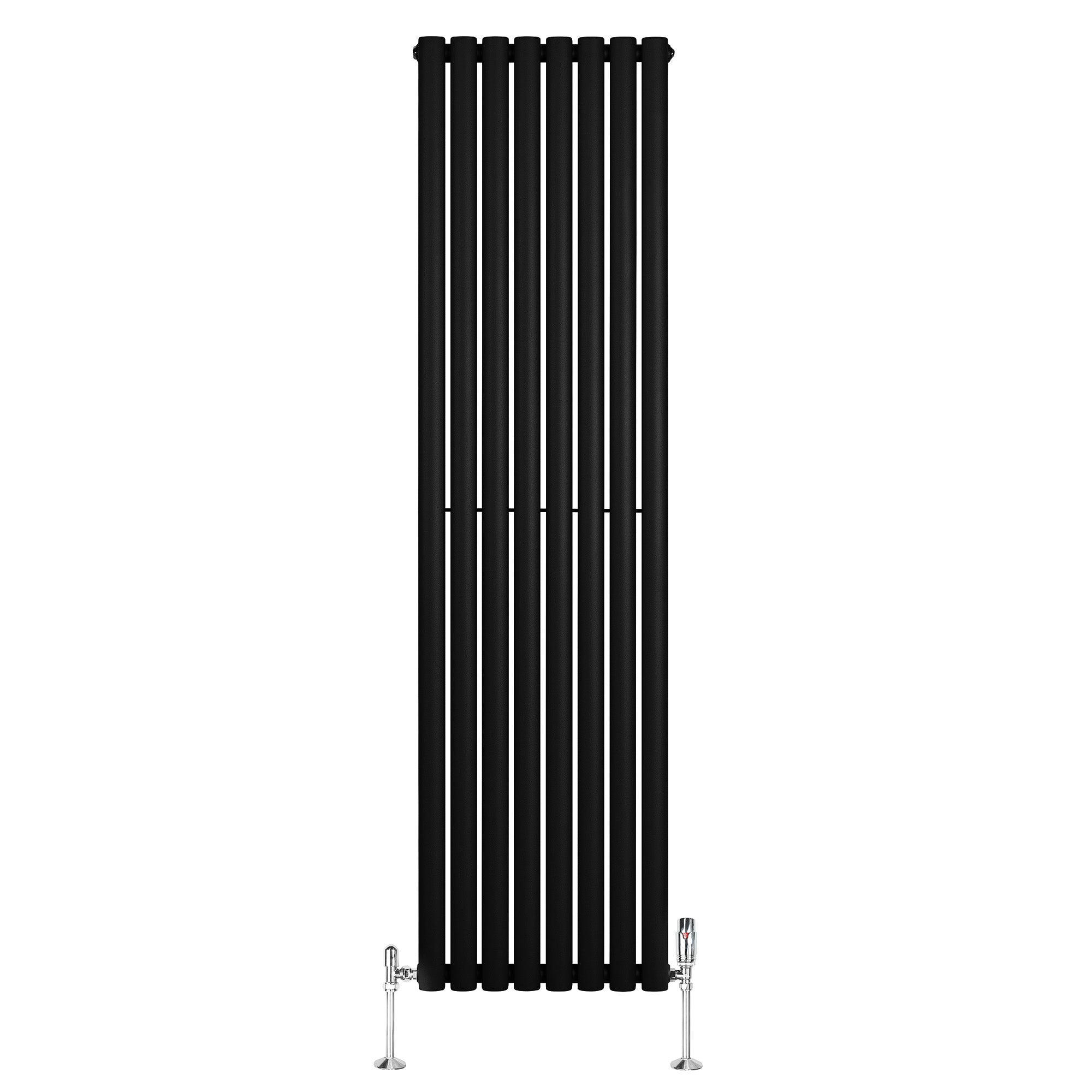 Q-Rax Radiatore Verticale 1800x480 Nero Colonna Valvole Acciaio