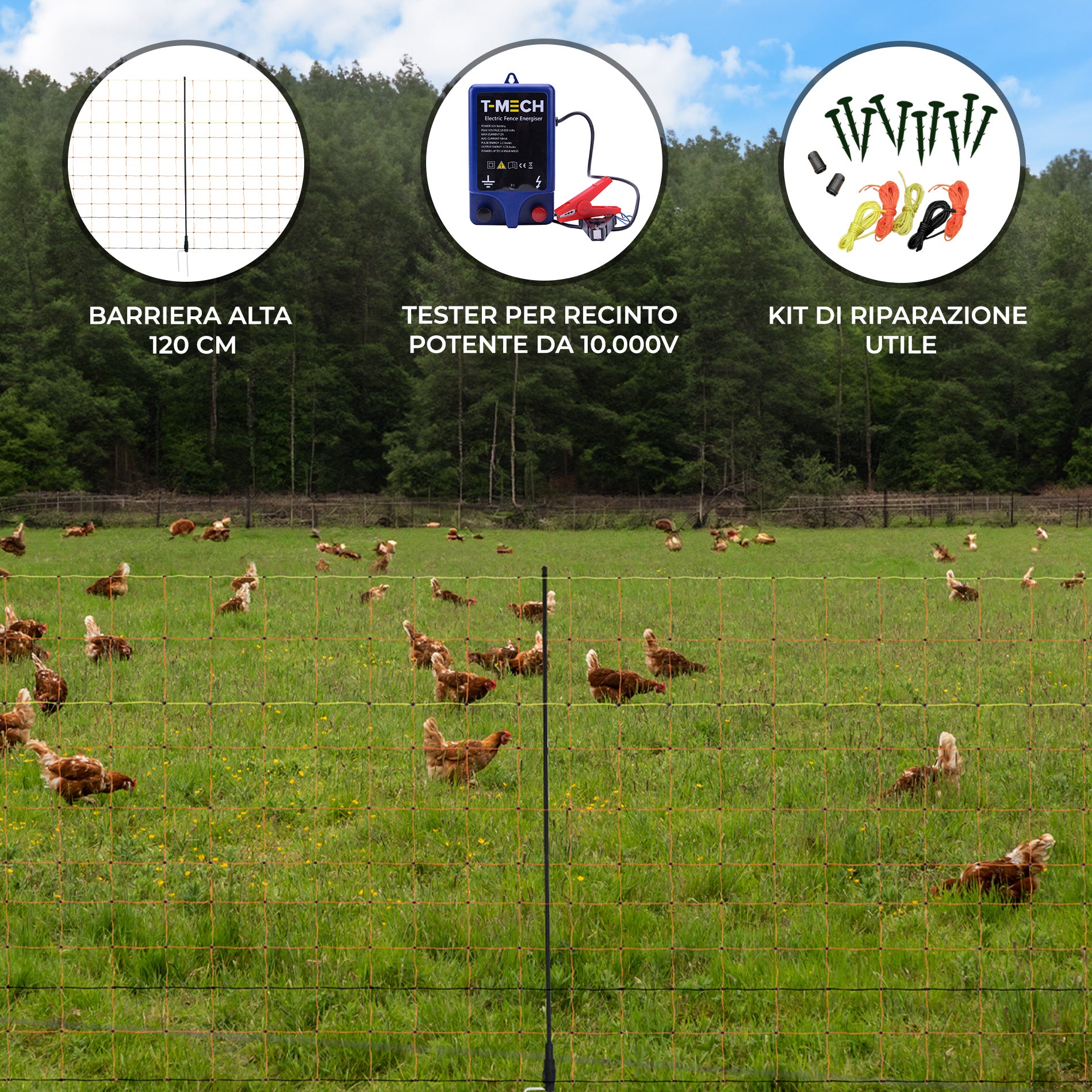 Q-Rax Rete Pollame 50m con Energizzatore 120cm 10kV