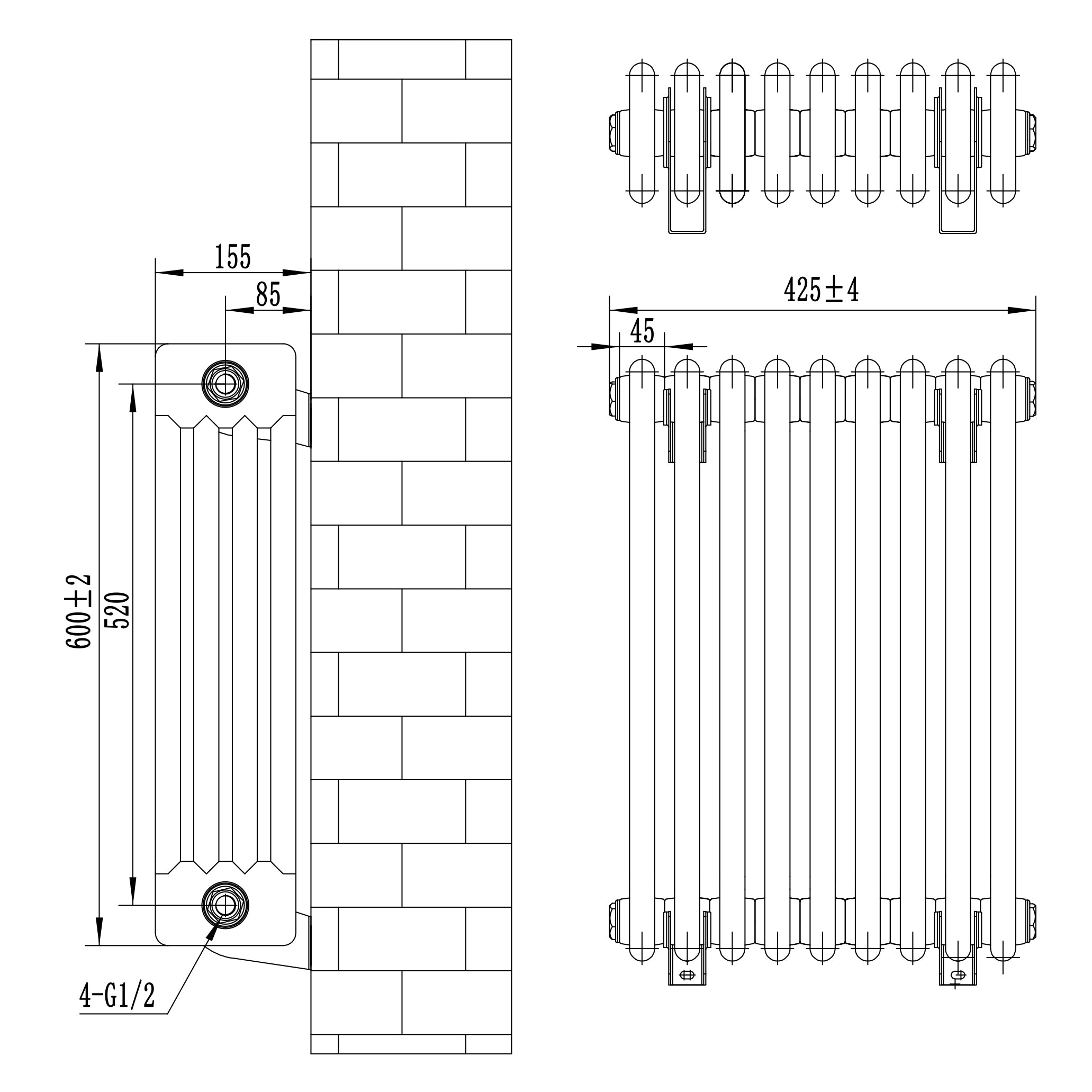 Q-Rax radiatore tradizionale 4 colonne bianco 600x425