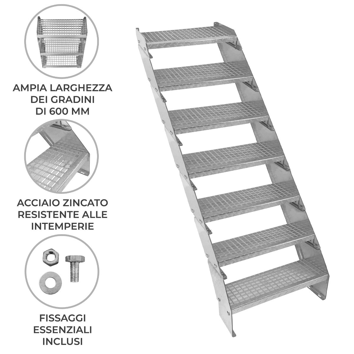 Q-Rax Commercio Artigianato scala zincata 7 gradini 600 mm