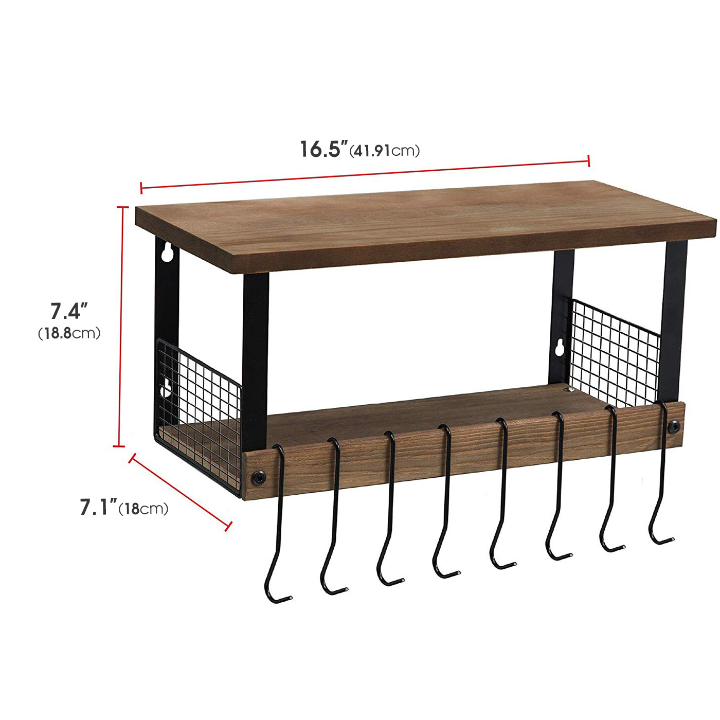 Jackcube Design Kitchen Mensola 2 Ripiani 8 Ganci Legno