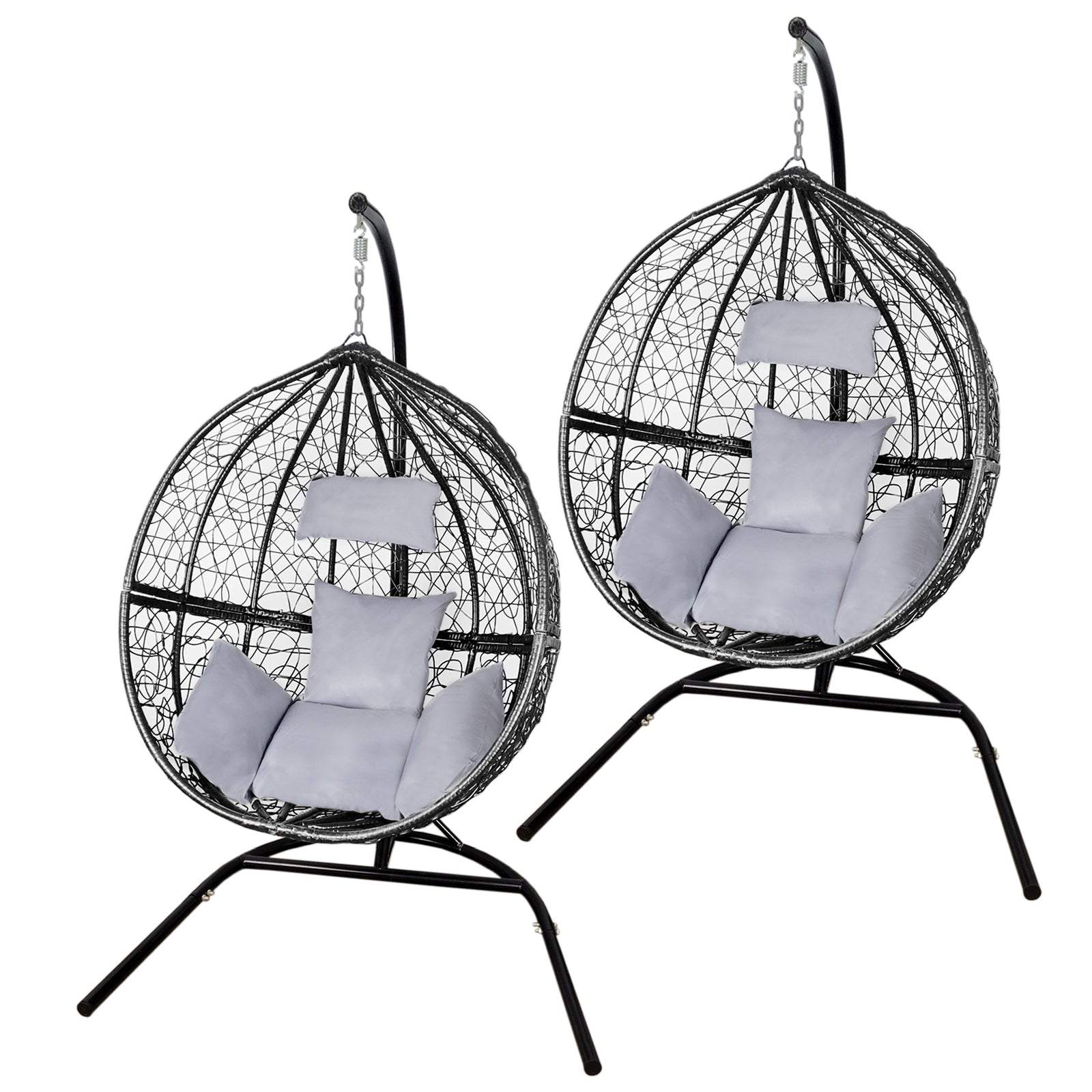 Q-Rax Sedia Sospesa Uovo Rattan Nero 2 Poltrone 150kg