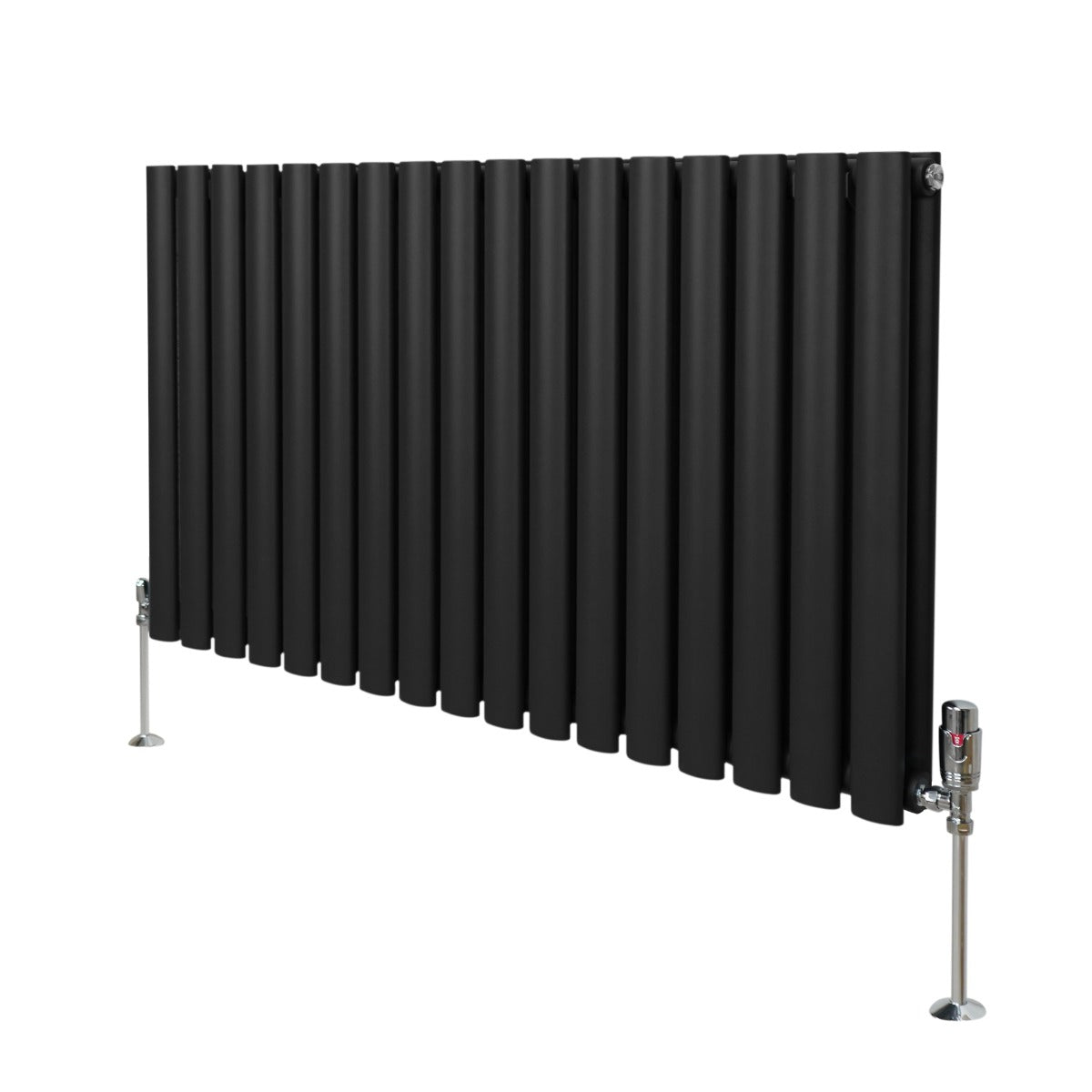 Q-Rax Radiatore Colonna Ovale 600x1020 Nero con Valvole TRV