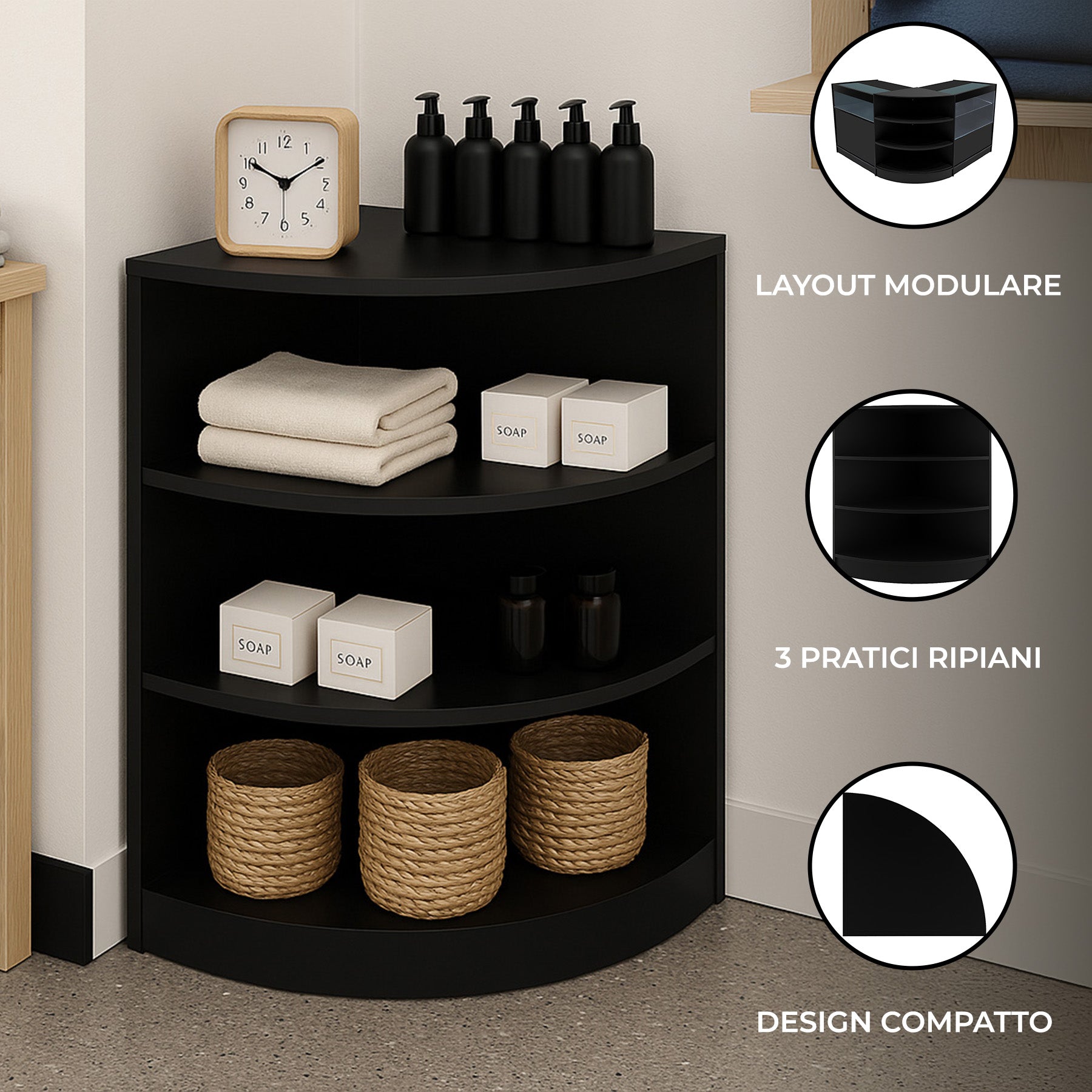 Q-Rax LM60 Bancone Angolare Negozio Nero 60x60cm