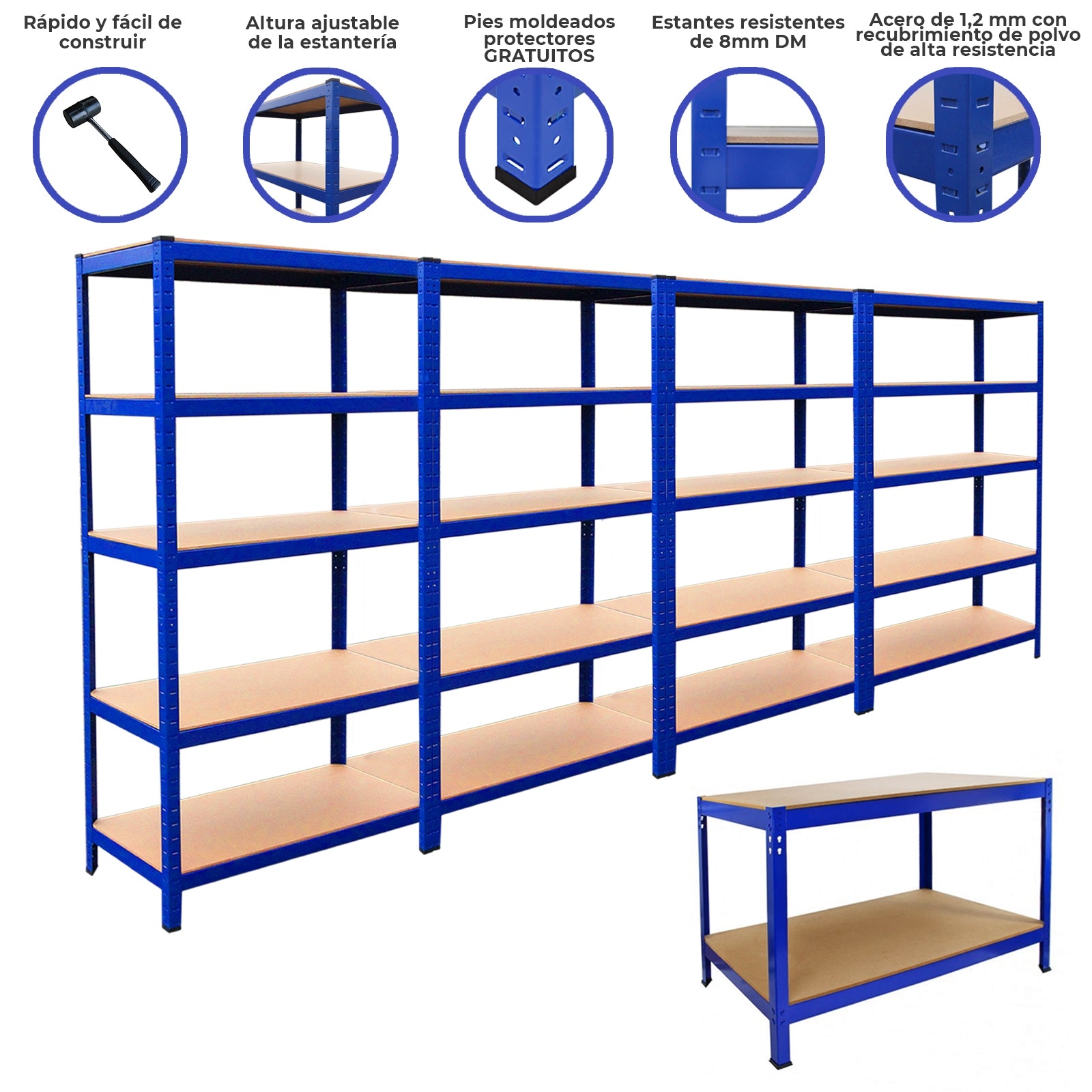 Q-Rax T-Rax Scaffale 90x180x45 280kg + Banco Lavoro Set