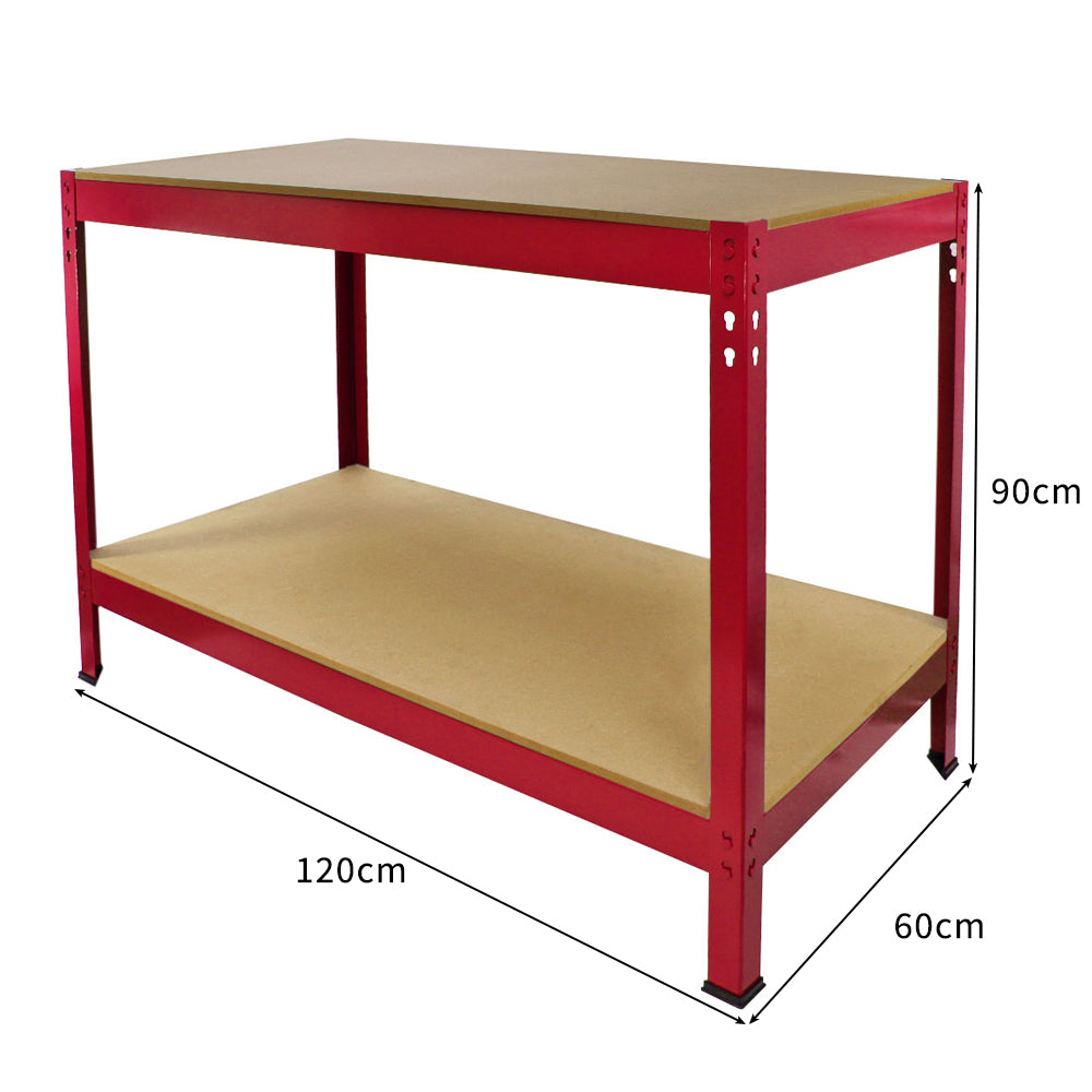 Q-Rax Lavoro Banco 120cm Rosso Acciaio MDF 200kg