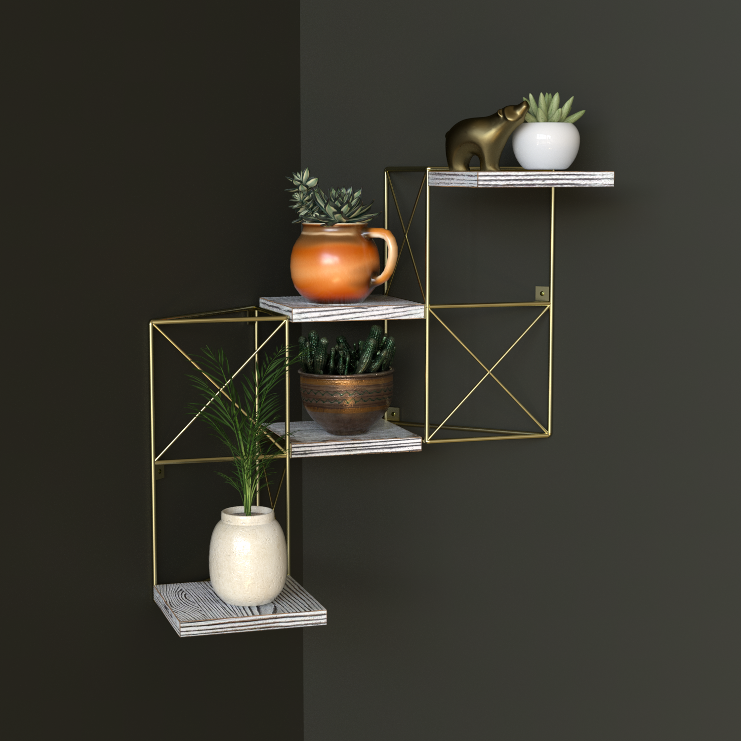 Jackcube Design Plant mensole piante parete set 2 oro legno