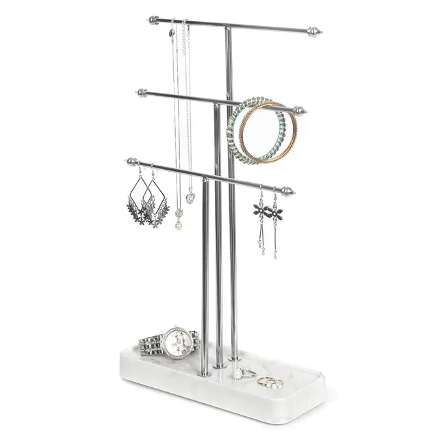 Jackcube Design espositore gioielli metallo 3 bracci vassoio marmo