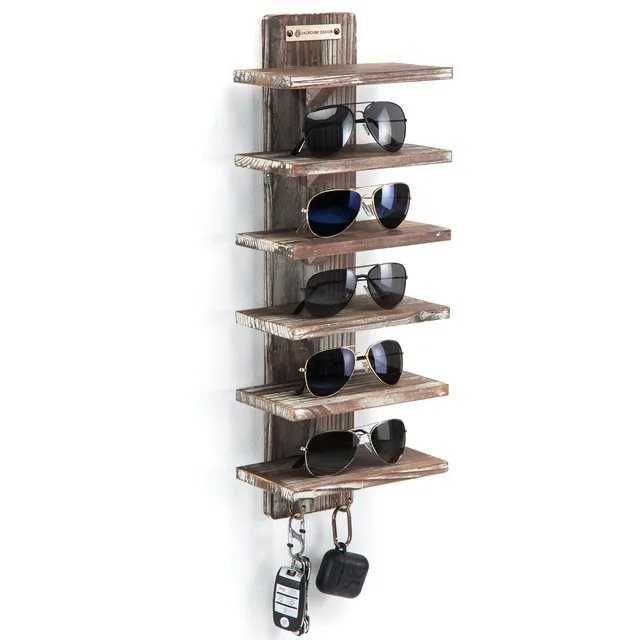 Jackcube Design Porta Occhiali Parete Legno 6 Ripiani 2 Ganci
