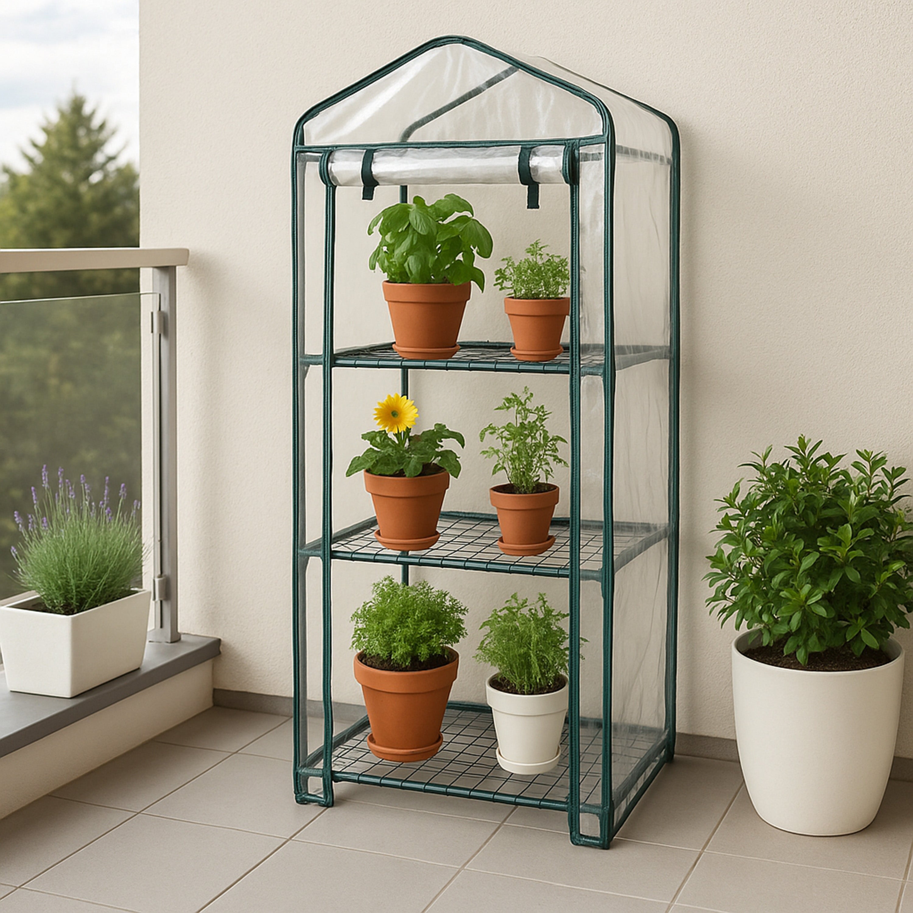 Q-Rax Mini Serra PVC 59x39x160 cm 4 Ripiani Verde