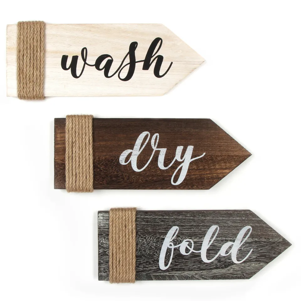 Jackcube Design insegna lavanderia legno wash dry fold set 3