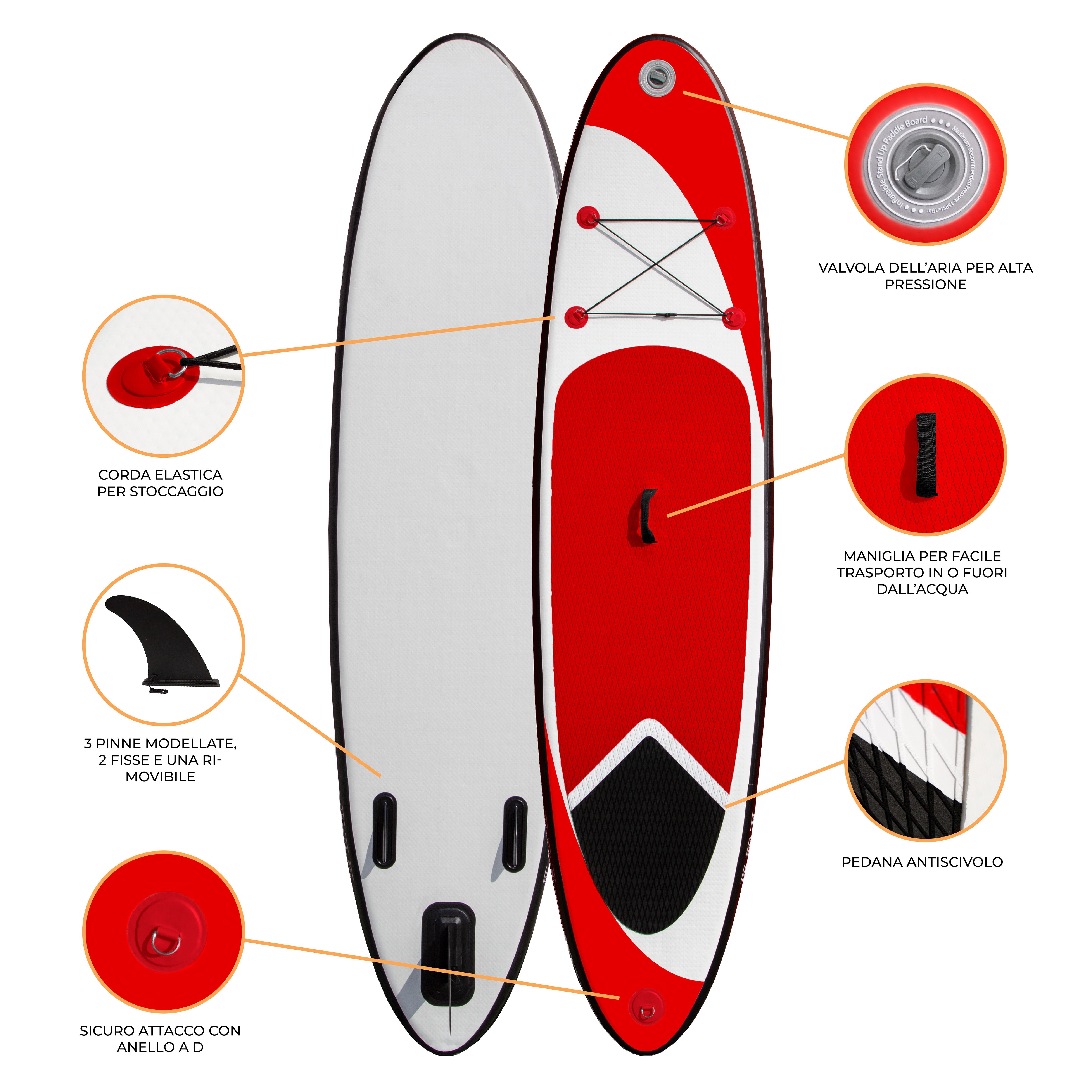 Q-Rax SUP Gonfiabile 3m Tavola Paddle Rossa 100 kg