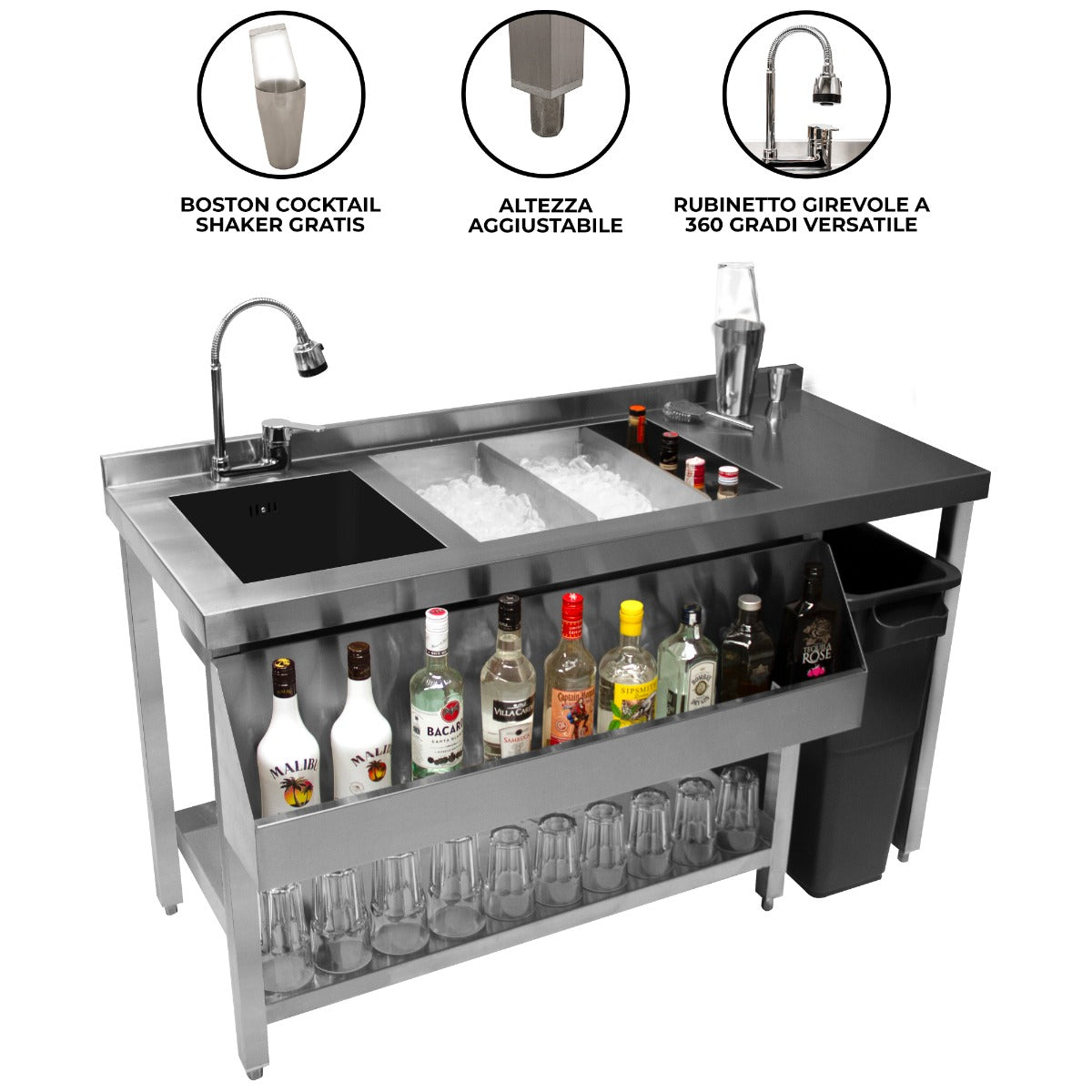 Q-Rax Apparecchi ristorazione Bancone Postazione Barman inox argento
