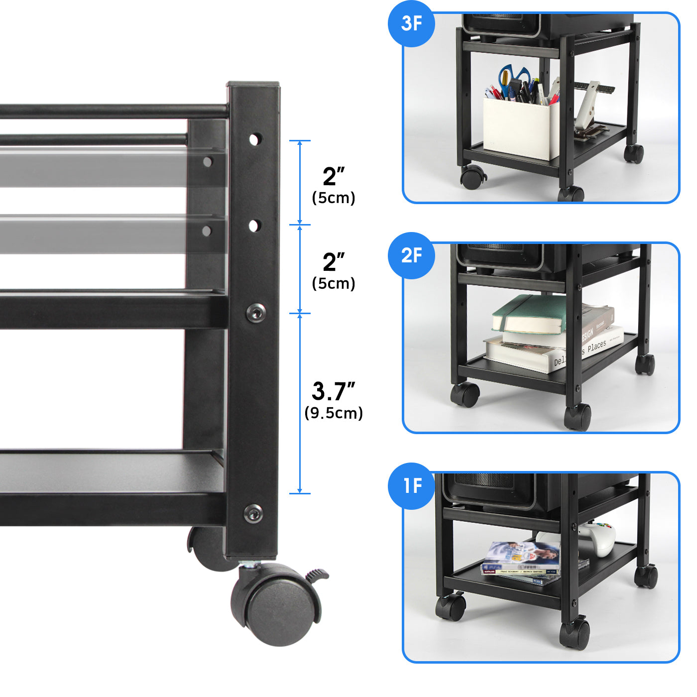 Jackcube Design Home Office supporto PC 2 ripiani nero