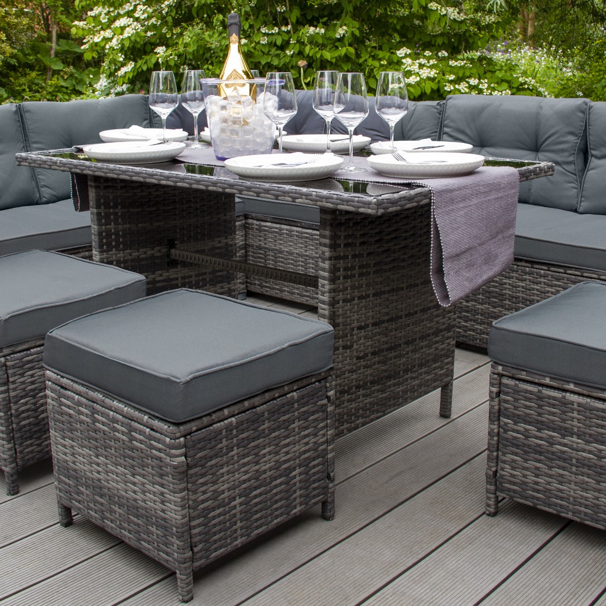 Q-Rax Mobili da Esterno Set Rattan 9 Posti Grigio Vetro