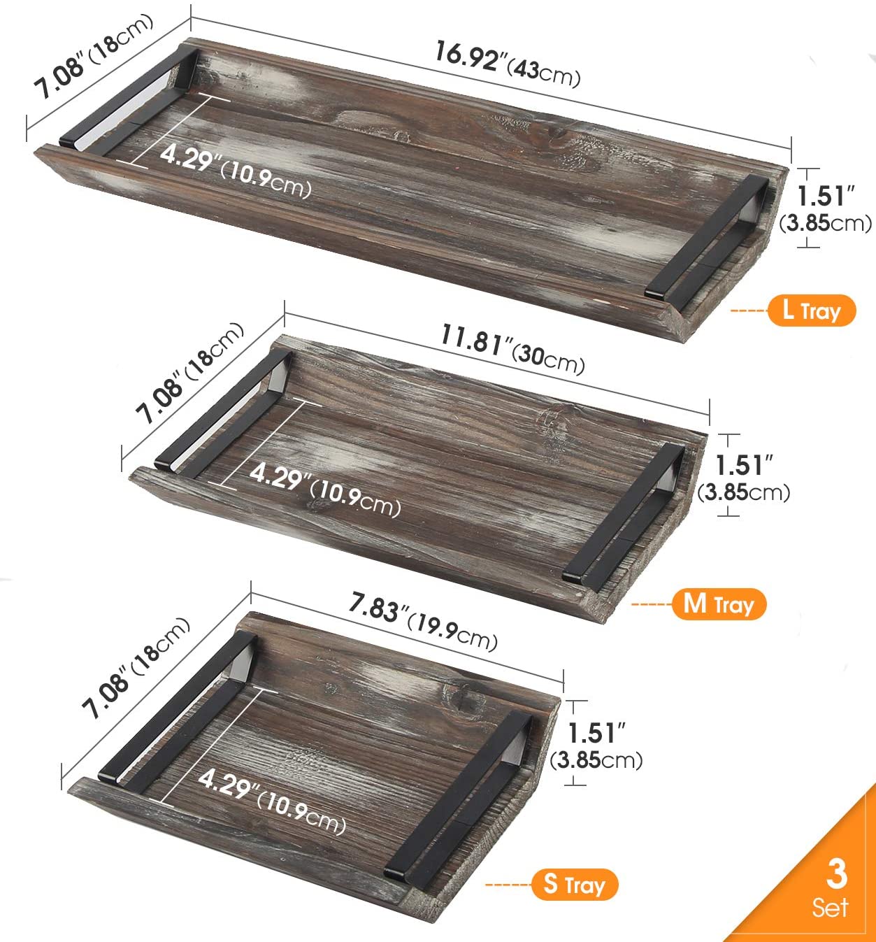 Jackcube Design Living Room Vassoi Legno Manici Set 3 Pezzi