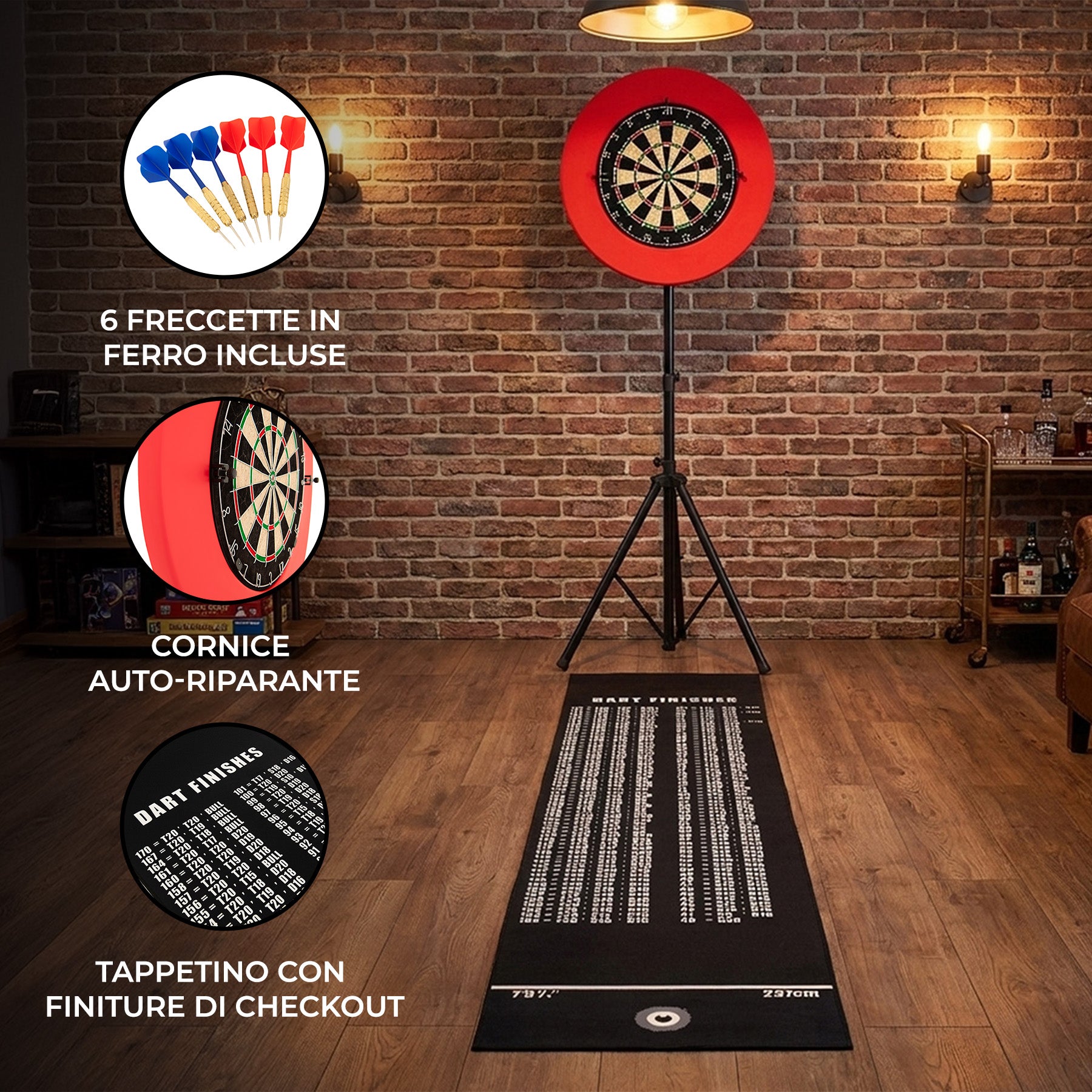 Q-Rax Set bersaglio freccette treppiede tappetino 6 frecce