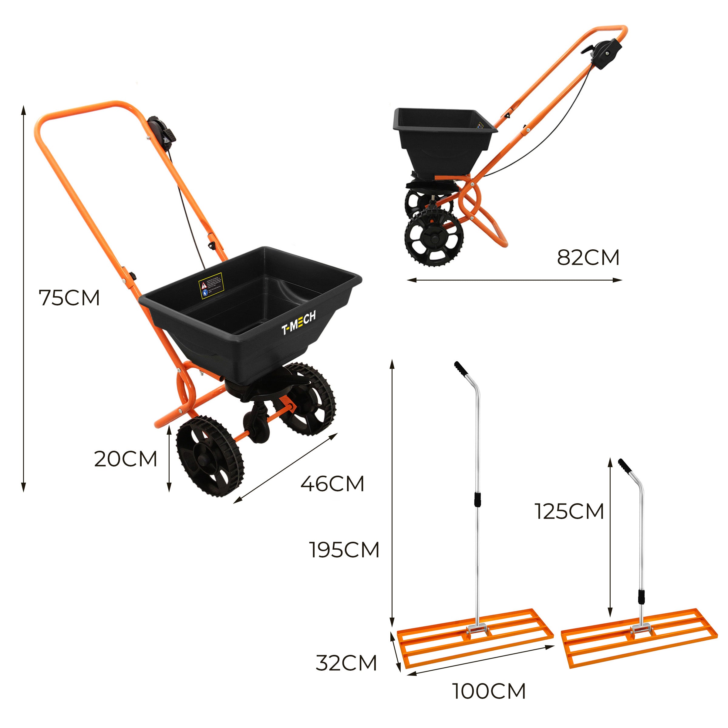 Q-Rax Set Livella Prato 100 cm e Spargitore 25 kg Arancione