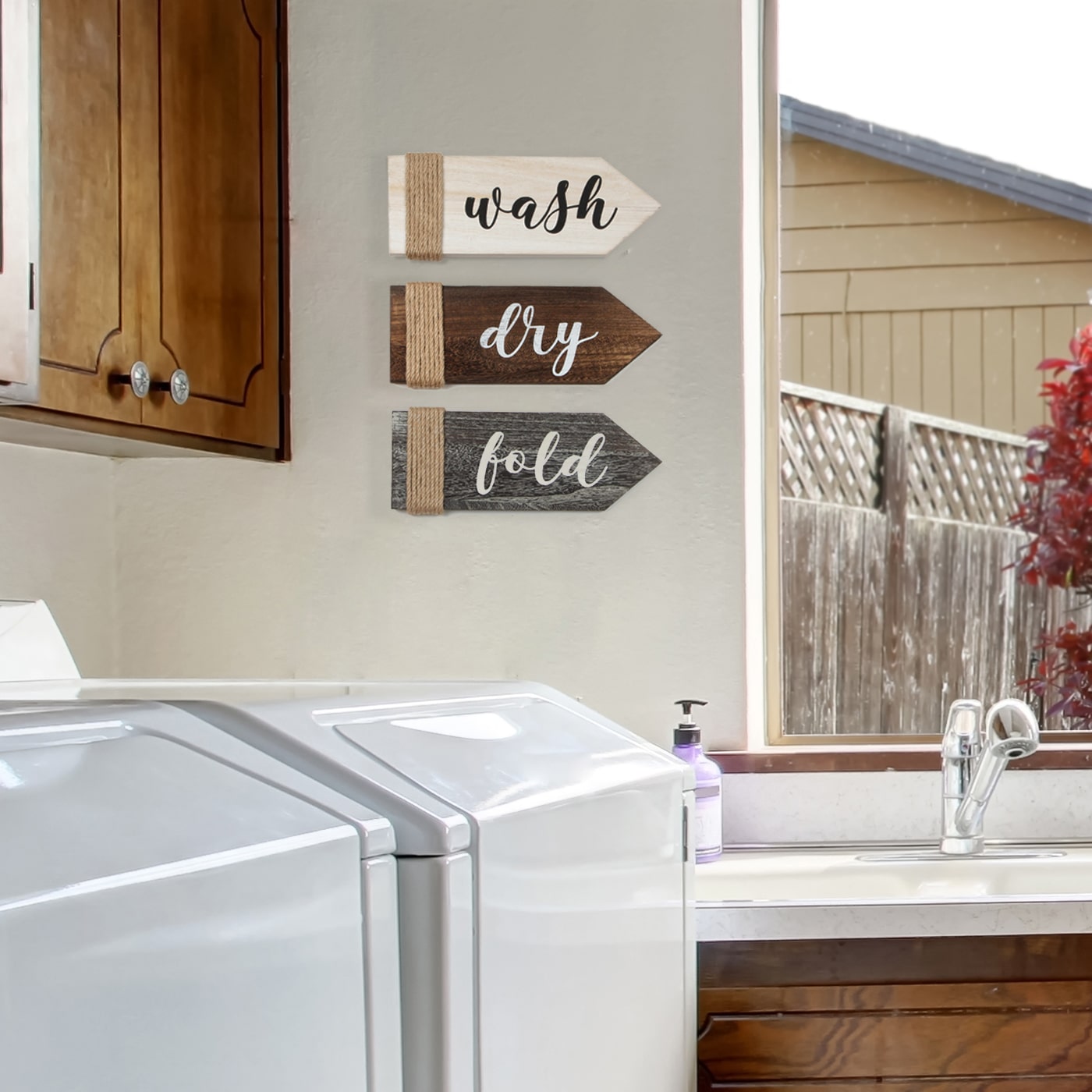 Jackcube Design insegna lavanderia legno wash dry fold set 3