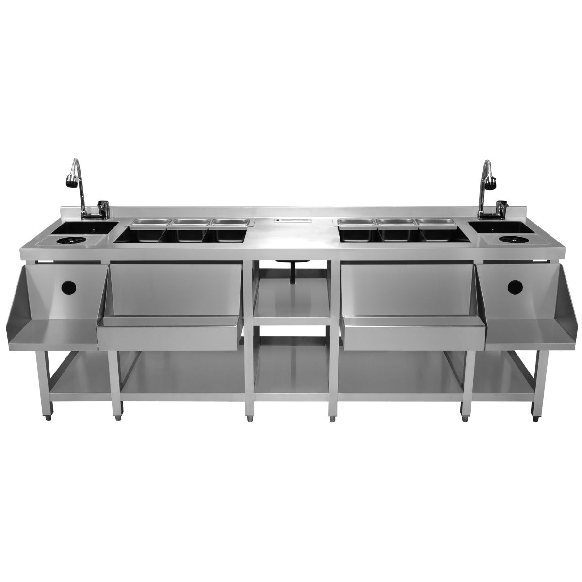 Q-Rax Stazione Bar Twin Cocktail Inox con Lavelli e Ghiaccio