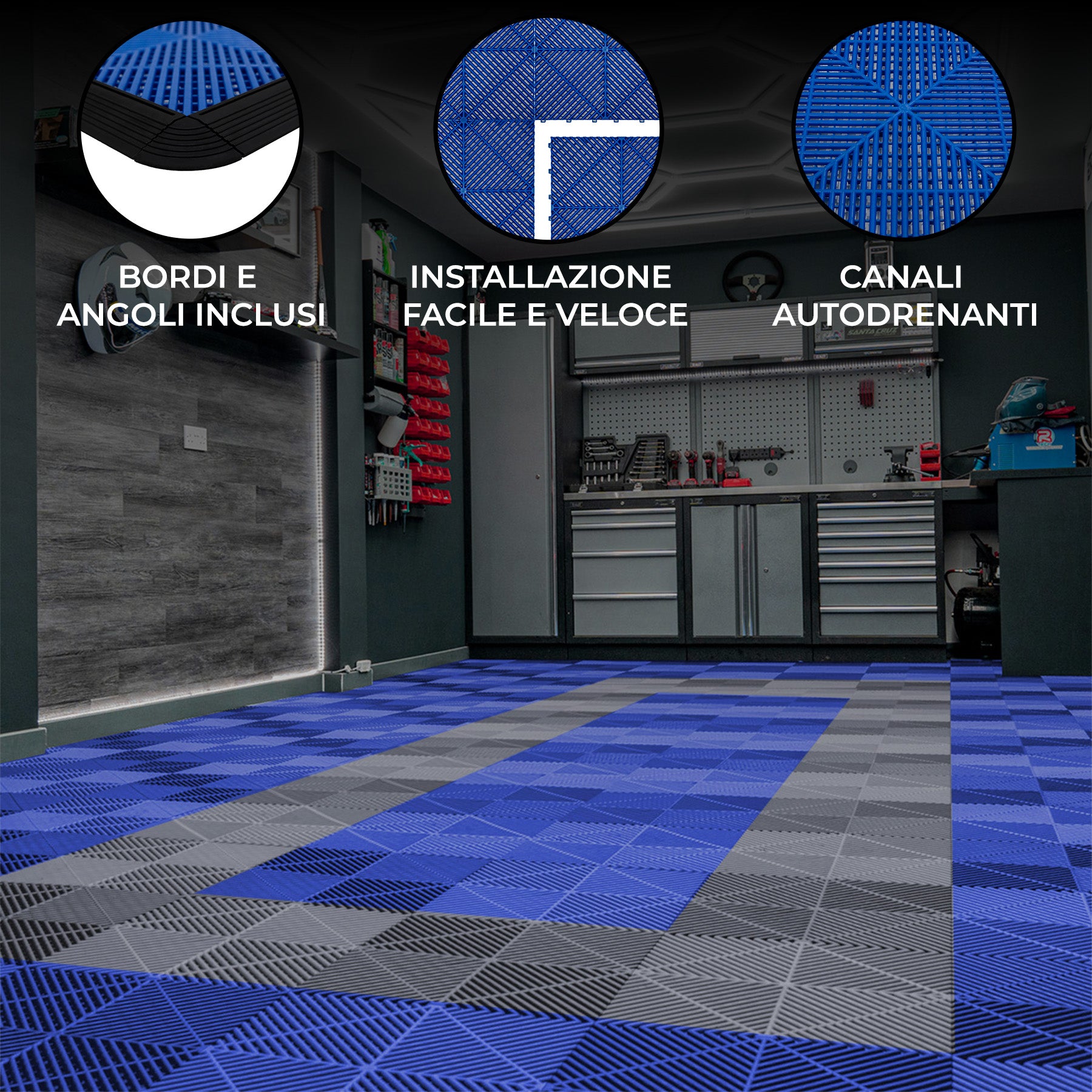 Q-Rax Piastrelle Ventilate 3,2x6m Pavimento Blu Grigio