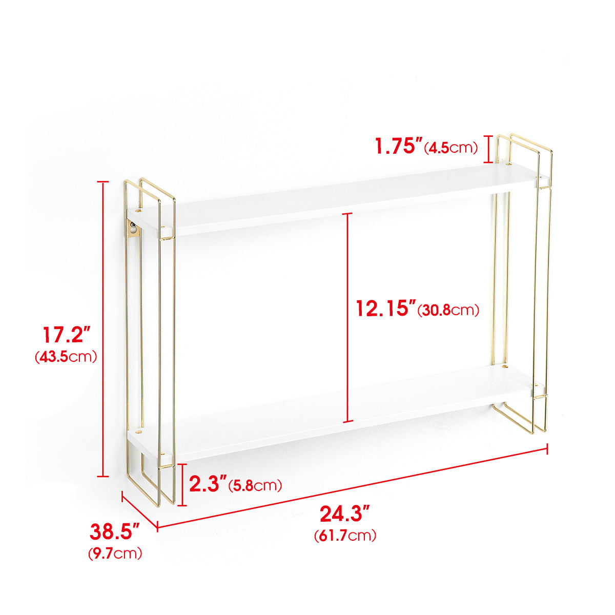 Jackcube Design Living Room Mensola Parete 2 Piani Bianco Oro 61 cm