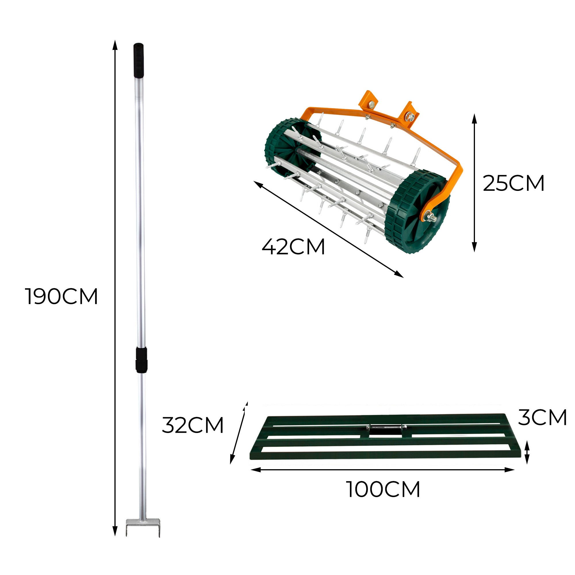 Q-Rax Set Arieggiatore e Livellatore Prato 100 cm Verde