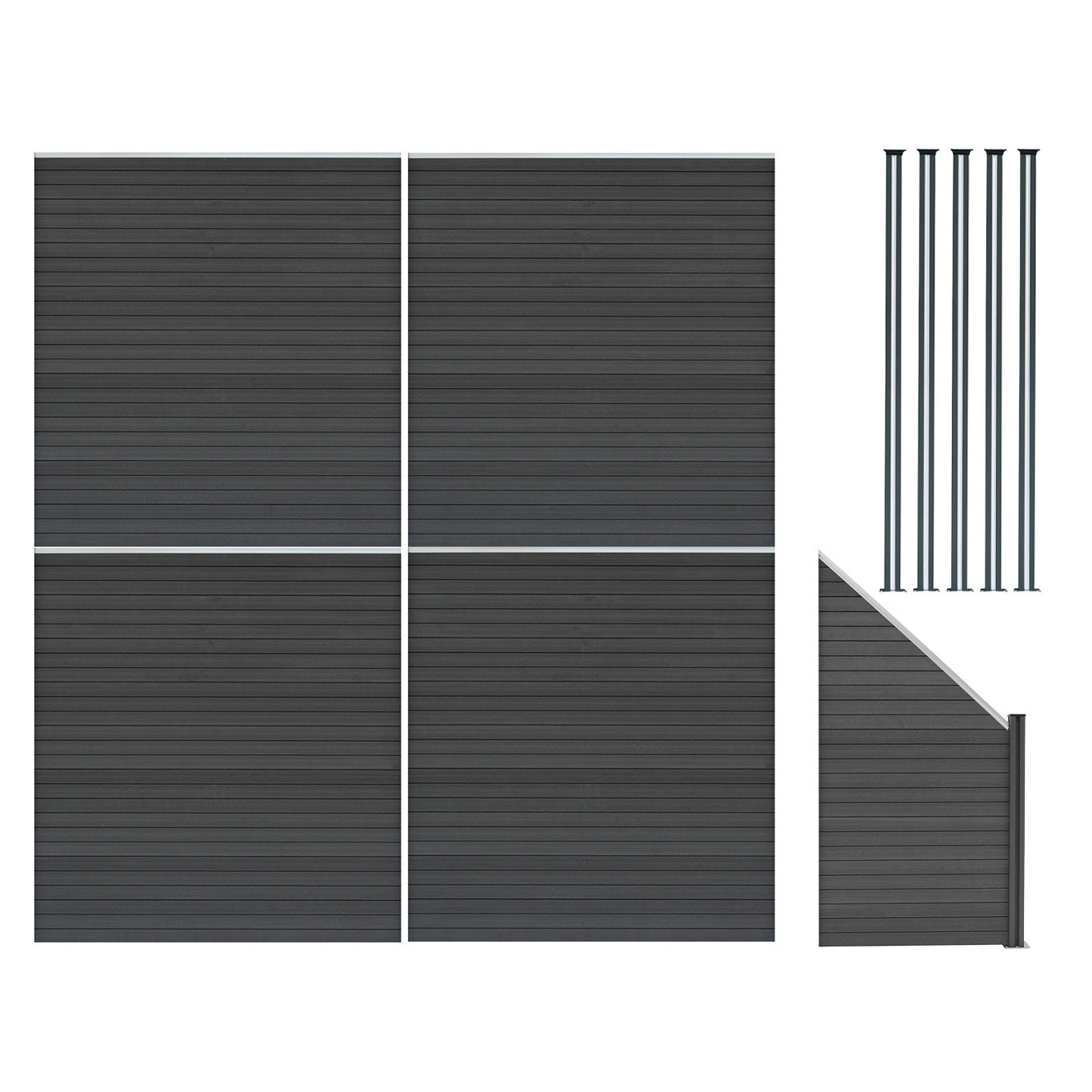 Set Recinzione WPC grigio 4 pannelli pali LED 185cm