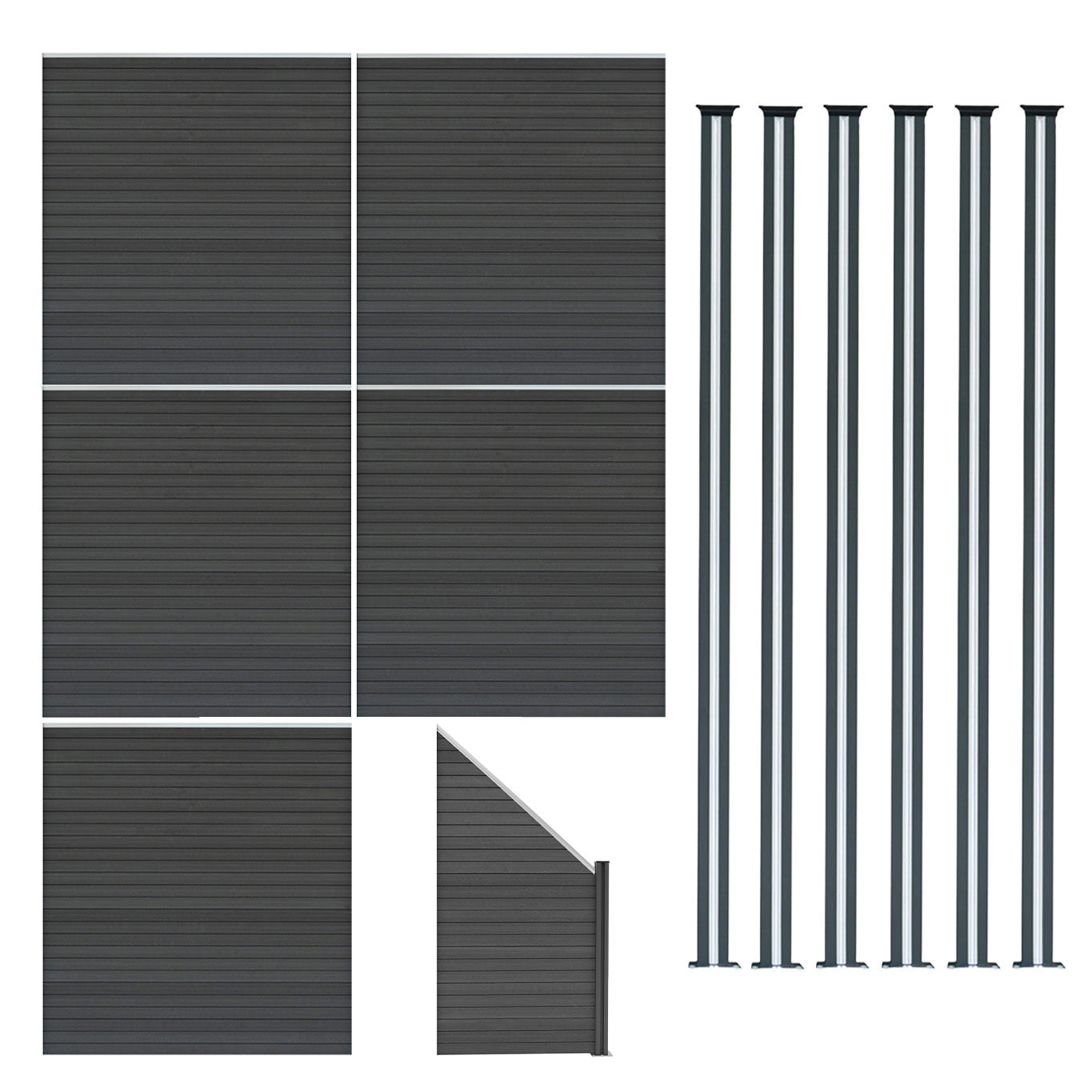 Q-Rax Recinzione 5 Pannelli+Angolo 6 Pali LED Grigio