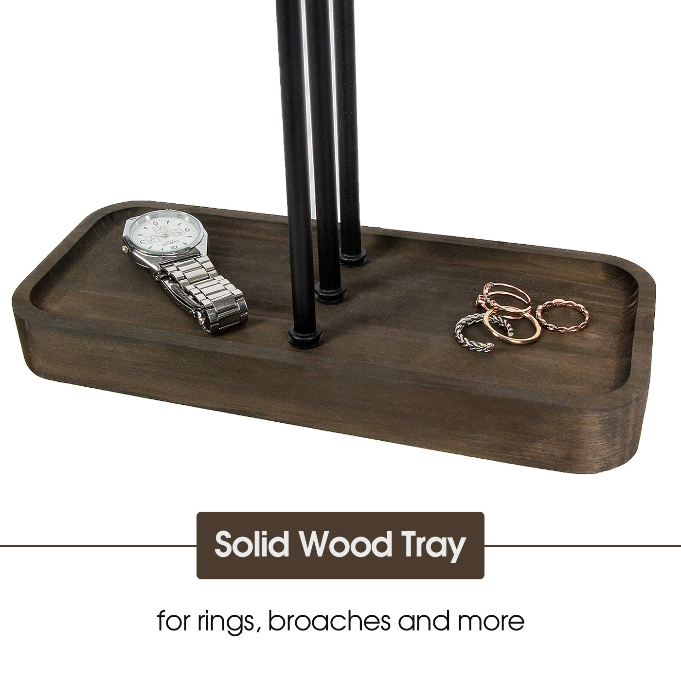 Jackcube Design Albero Portagioie Metallo Nero con Vassoio Legno