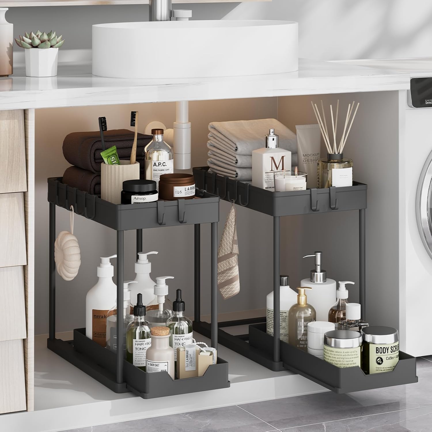 Meltrck Organizer Sottolavello Scorrevole 2 Pezzi 35,5x21x32,5 cm