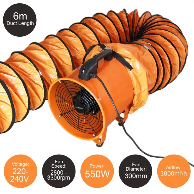 Q-Rax Commercio Artigianato Ventola Aspirazione 300mm Dotto 6m 550W