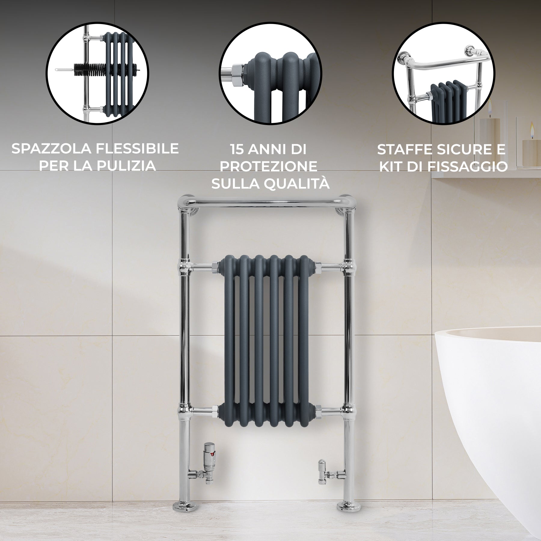 Q-Rax Scaldasalviette Tradizionale 950x570 Antracite Cromo