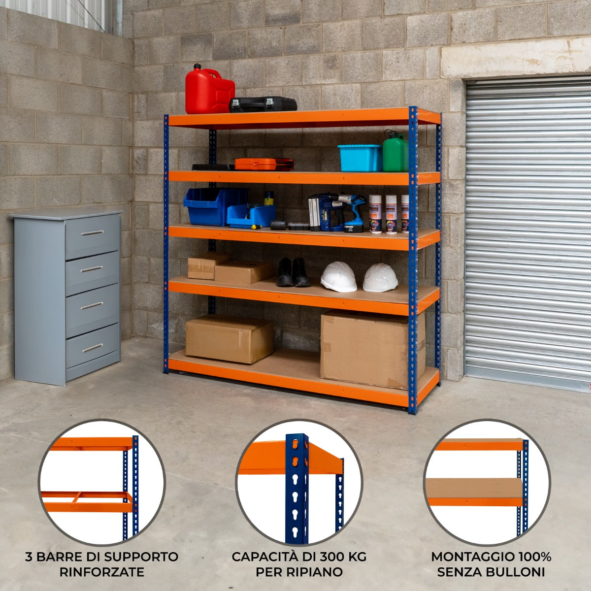 Q-Rax S-Rax Scaffale Garage 5 Ripiani 180x180x60 Metallo