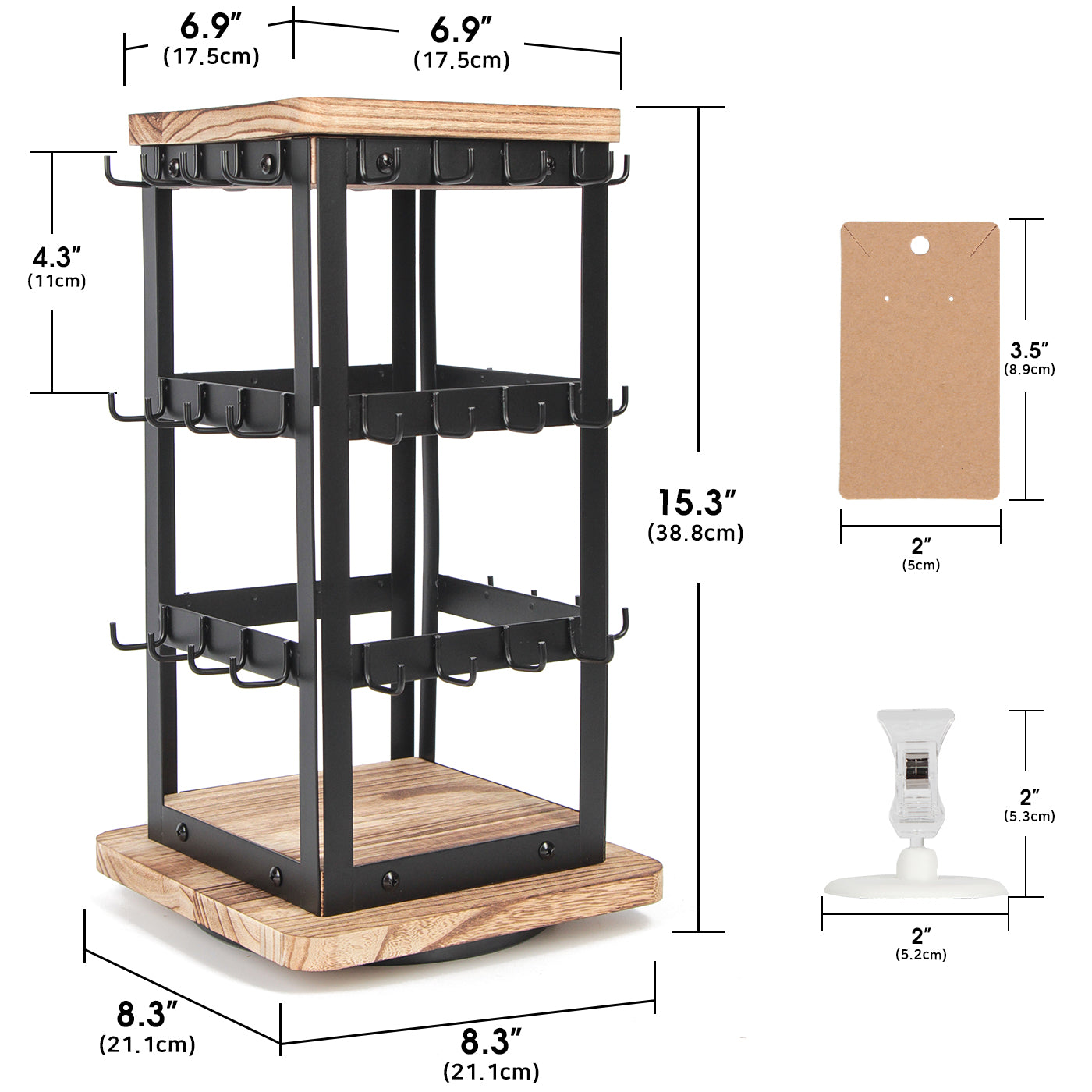 Jackcube Design Portagioie Girevole Nero 3 Piani 48 Ganci Orecchini