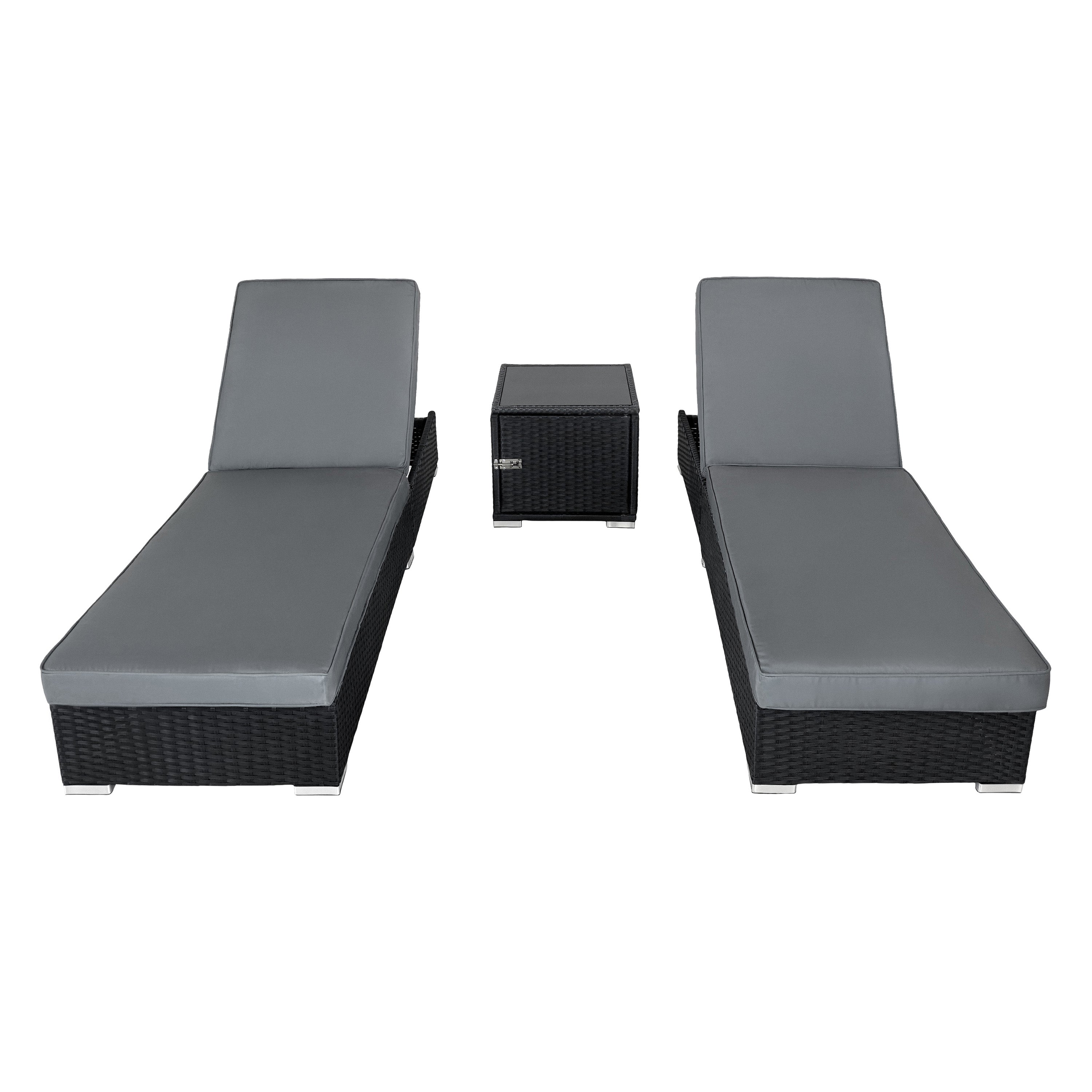 Q-Rax Set 2 lettini prendisole polyrattan nero+cuscini