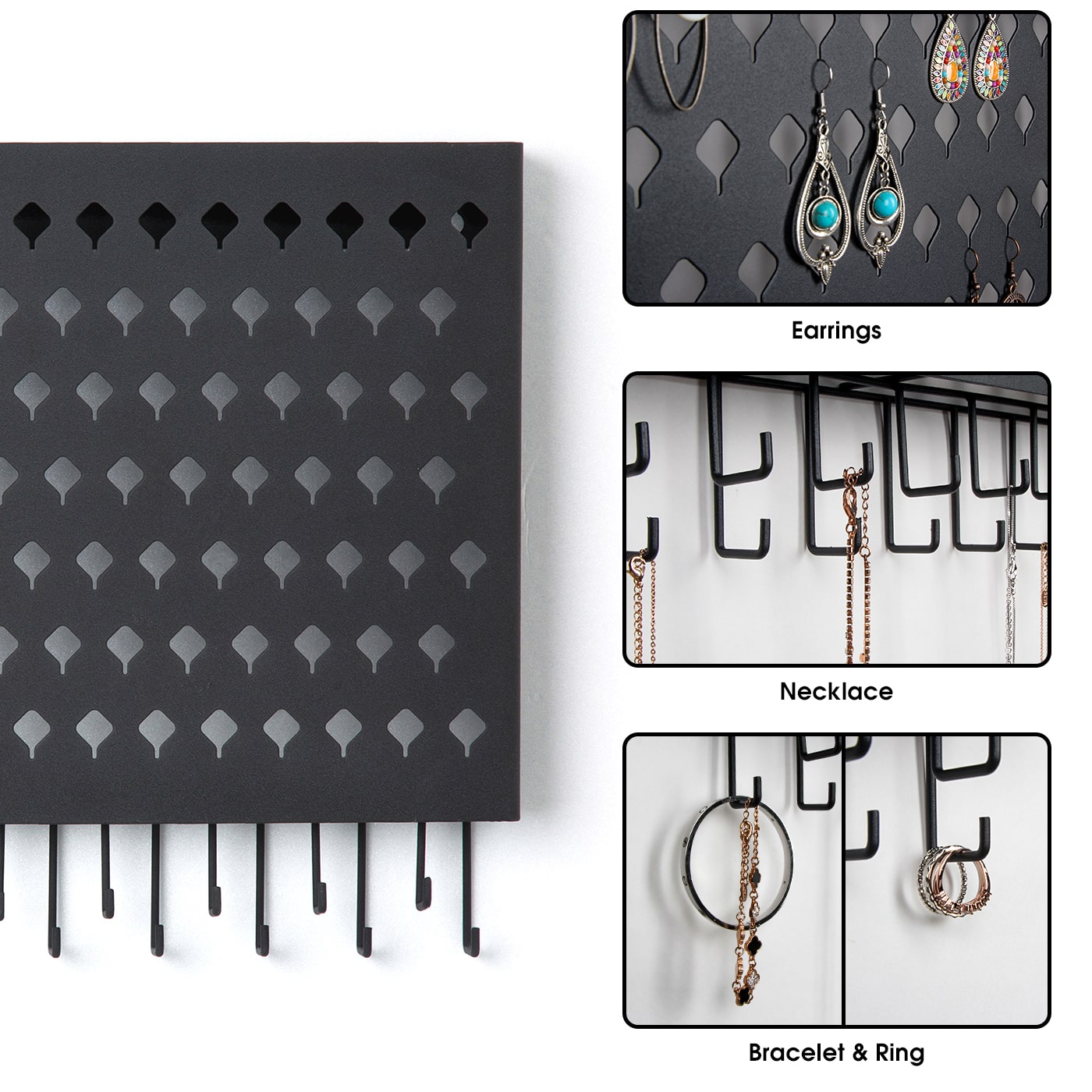 Jackcube Design Organizer Gioielli Parete 109 Fori 19 Ganci Nero