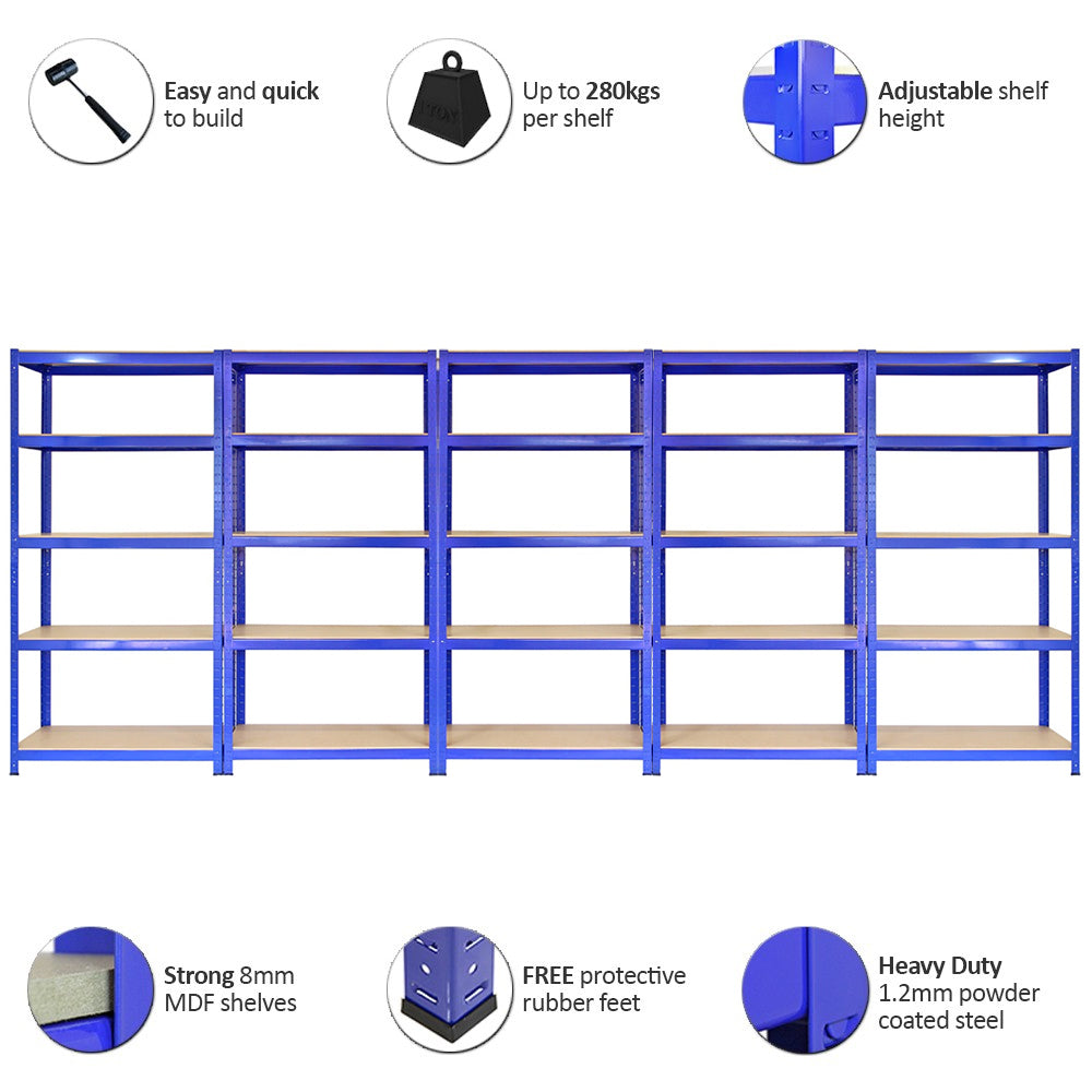 Q-Rax T-Rax Scaffale Garage 90x45 Blu 5 Ripiani 280 kg