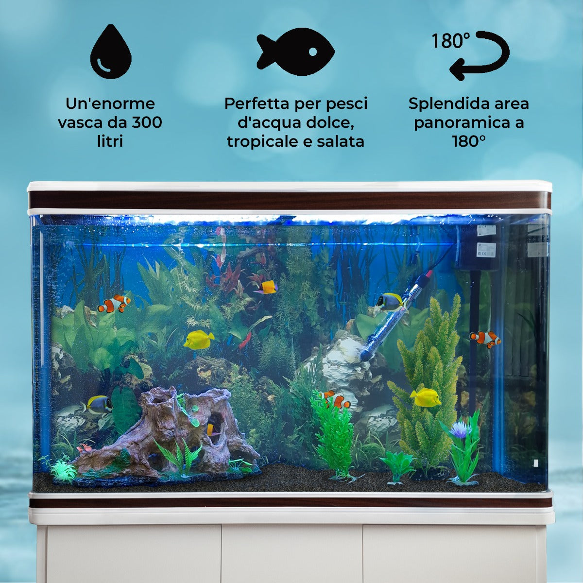Q-Rax Acquario 300 Litri con Mobile Bianco 120cm LED