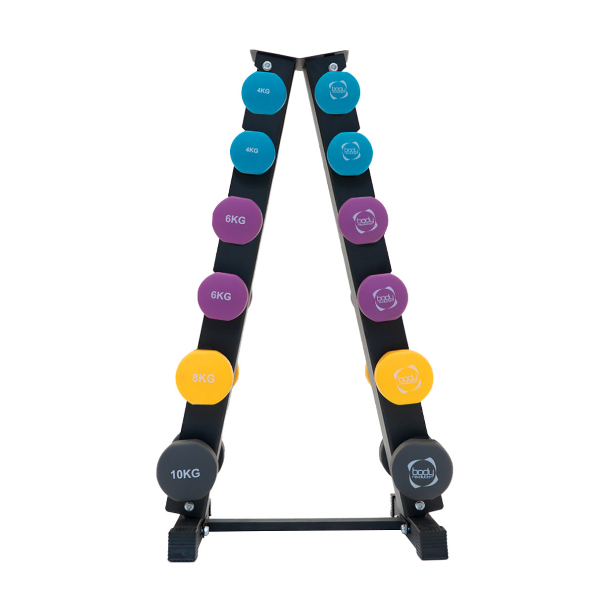 Q-Rax Allenamento Set Manubri Neoprene 4-10kg con Rack Acciaio