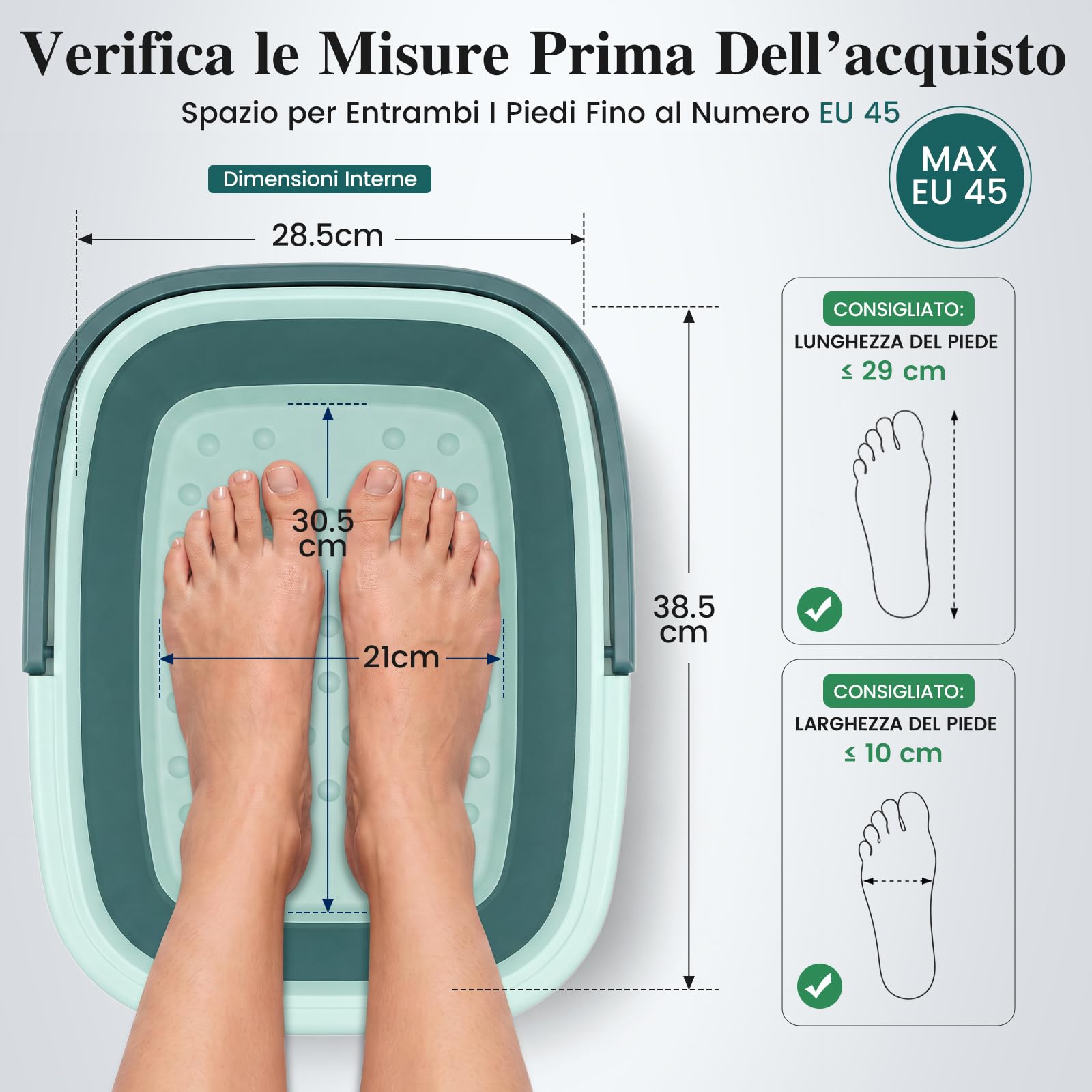 DEANIC Pediluvio Pieghevole Massaggiante Blu 15 L Senza Elettricità