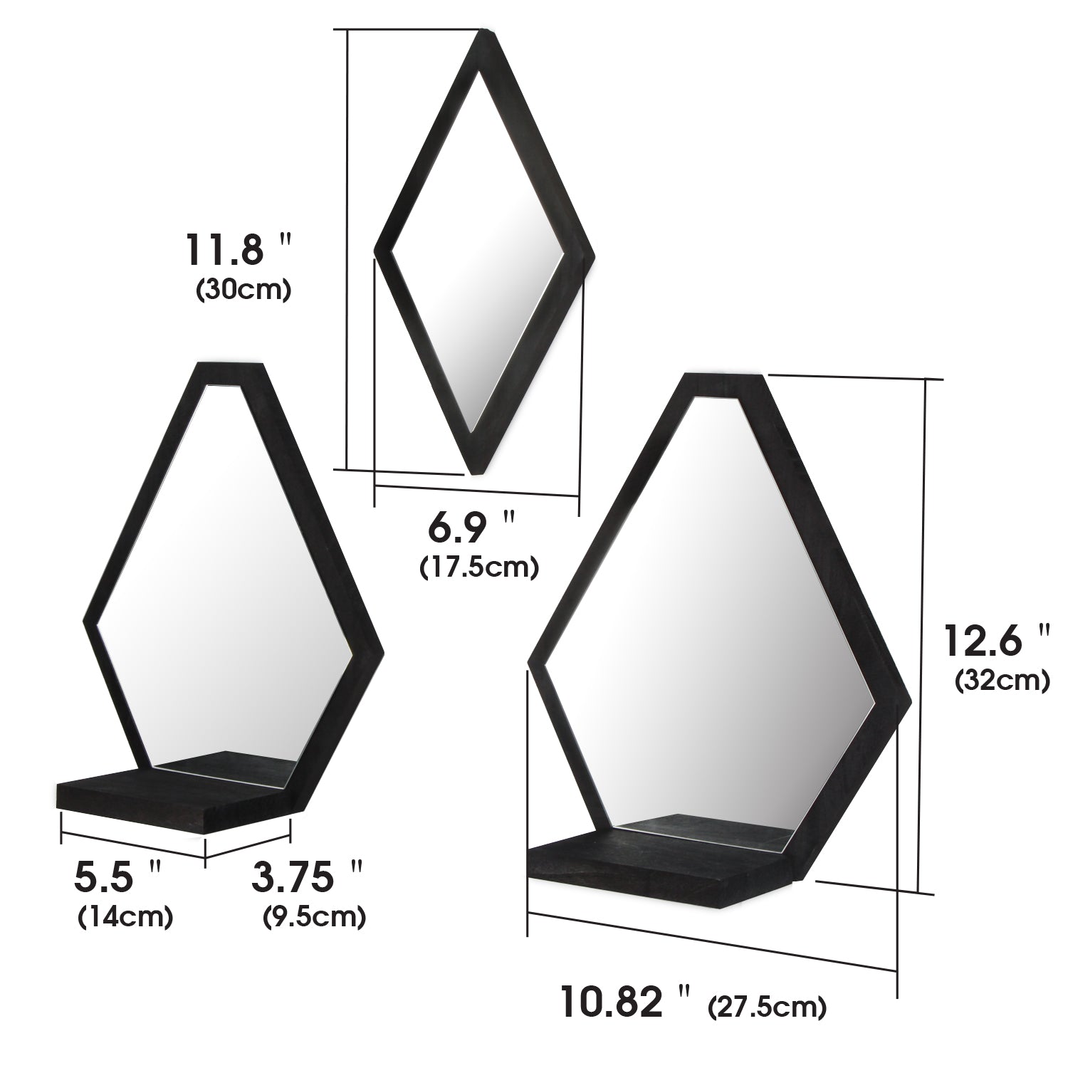Jackcube Design Wall Décor Set 3 specchi da parete con mensola neri