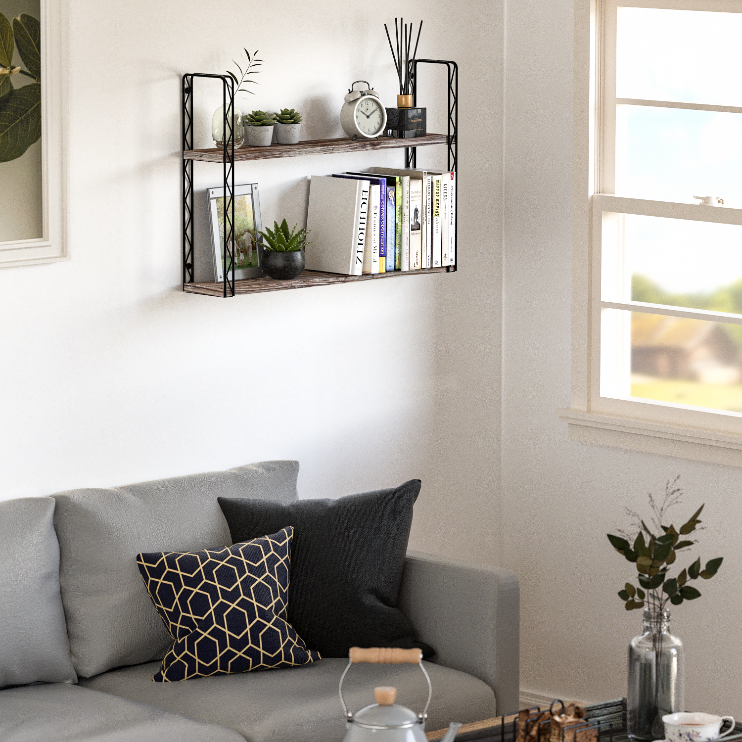 Jackcube Design Living Room Scaffale Parete Legno 2 Ripiani Metallo